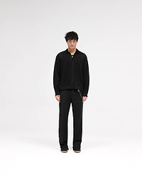 Long Sleeve Mesh Knit Shirt - Jet Black