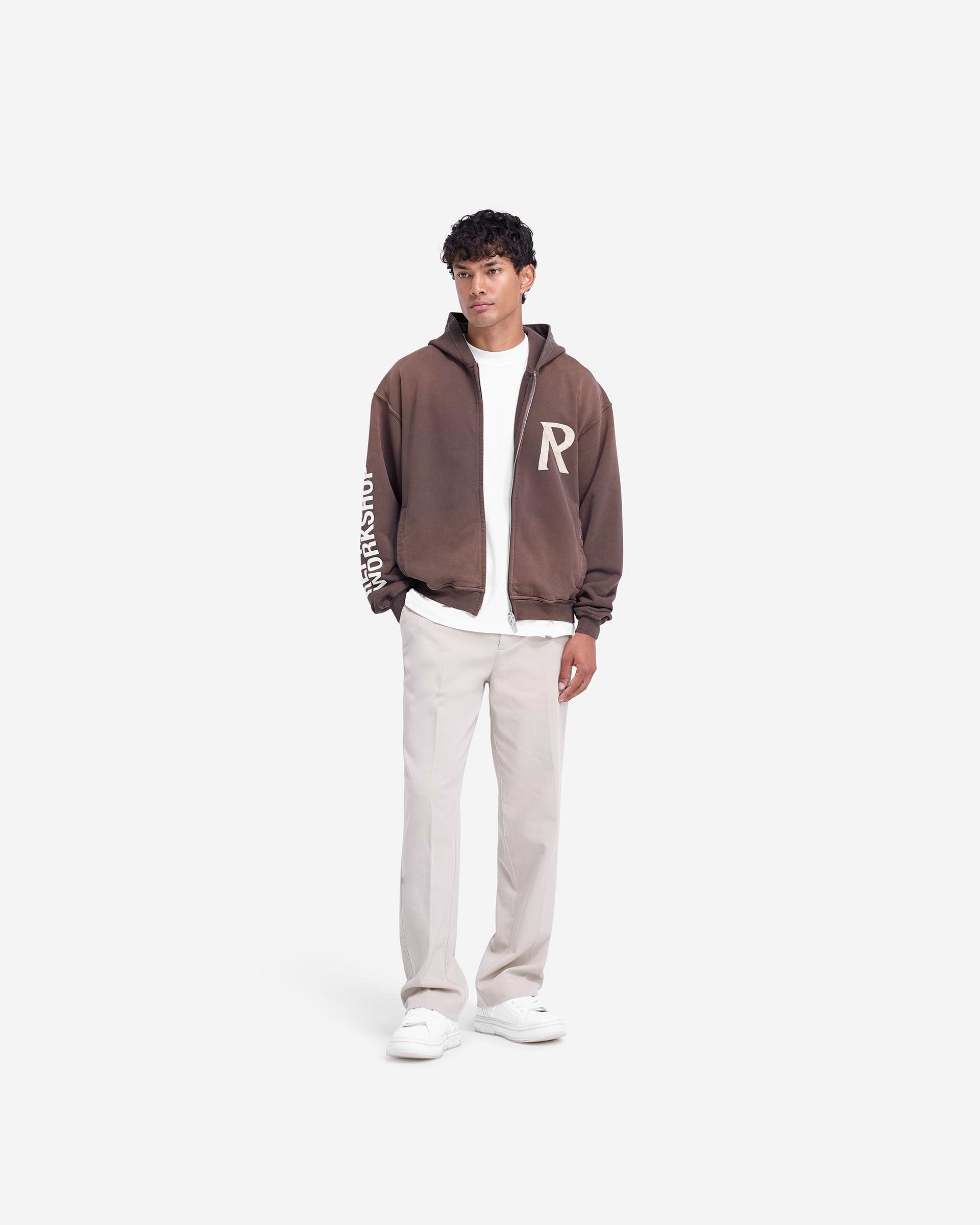 Masking Tape Initial Zip Hoodie - Cedar | REPRESENT Masking Tape Initial Zip Hoodie - Cedar | REPRESENT