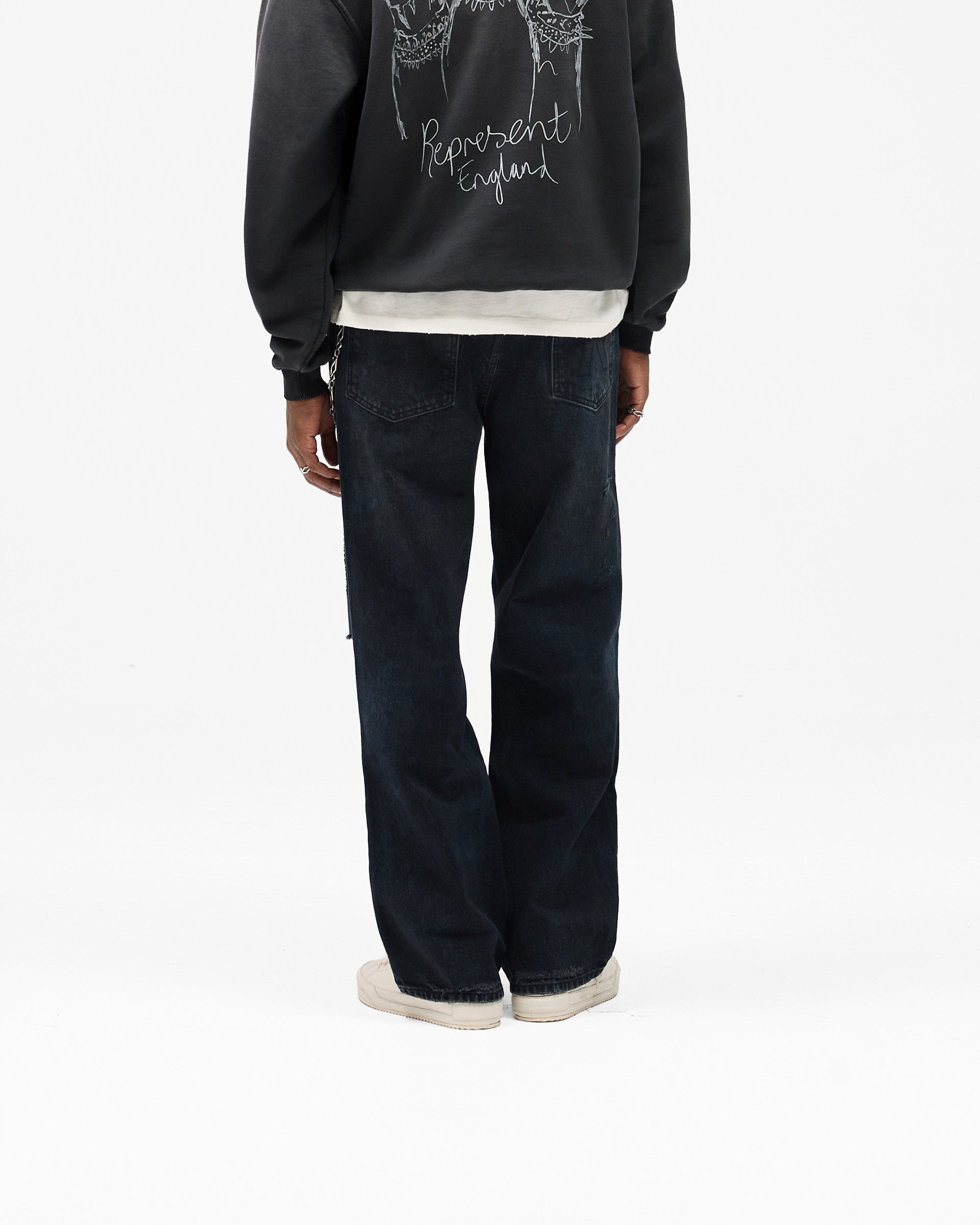 R3 Distressed Baggy Denim - Petrol