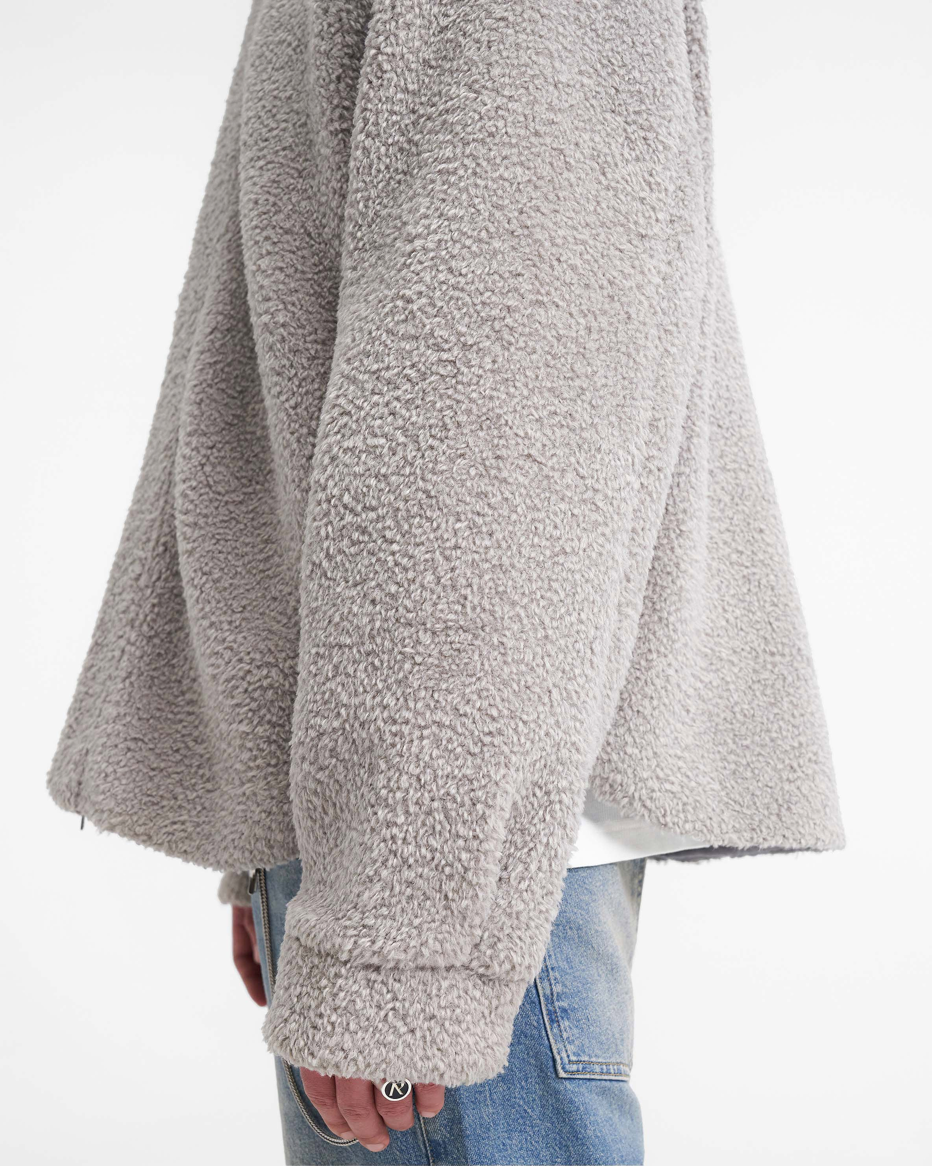 Shearling Scoop Hem Shirt - Ice Grey