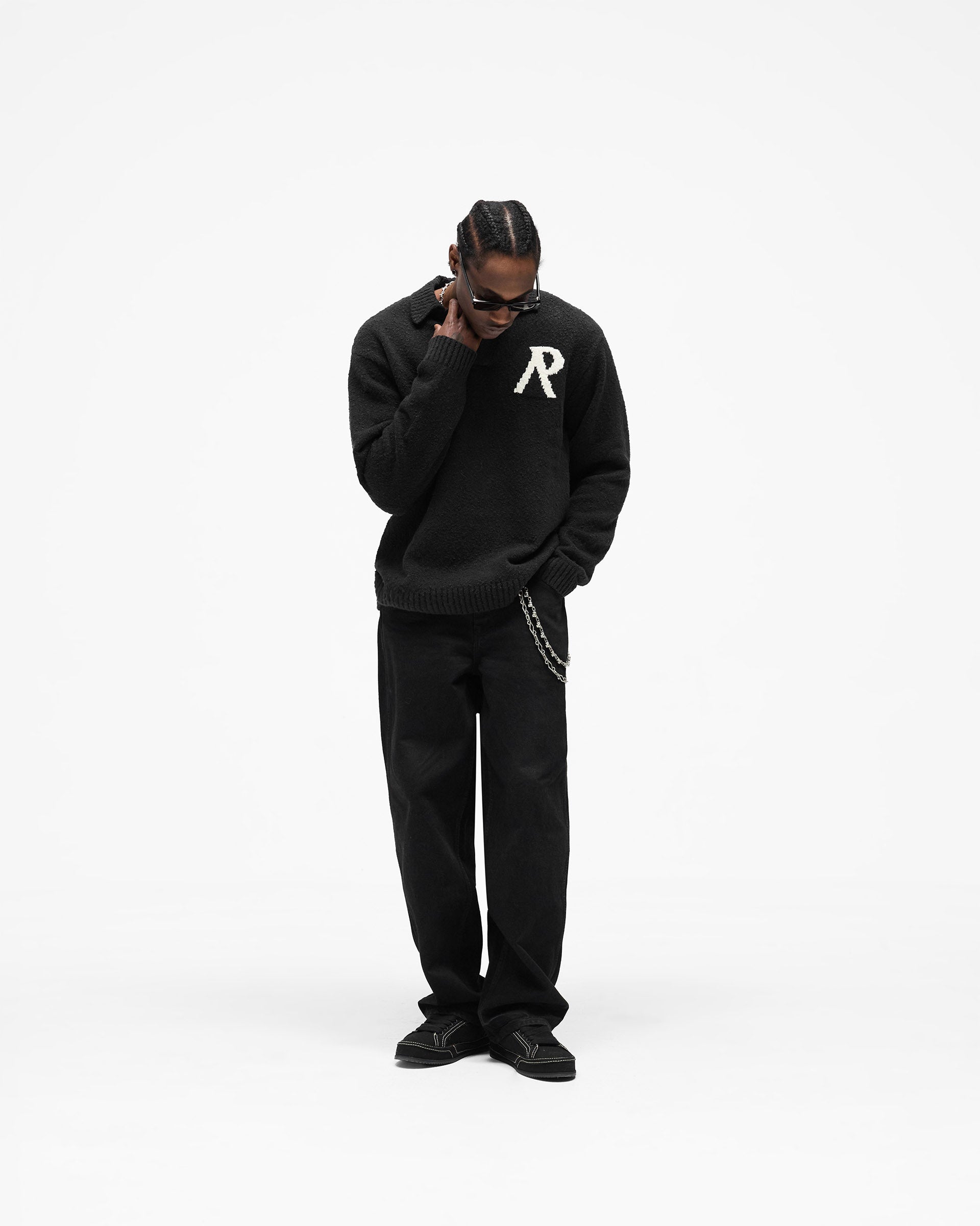 Knitted Boucle Polo - Jet Black