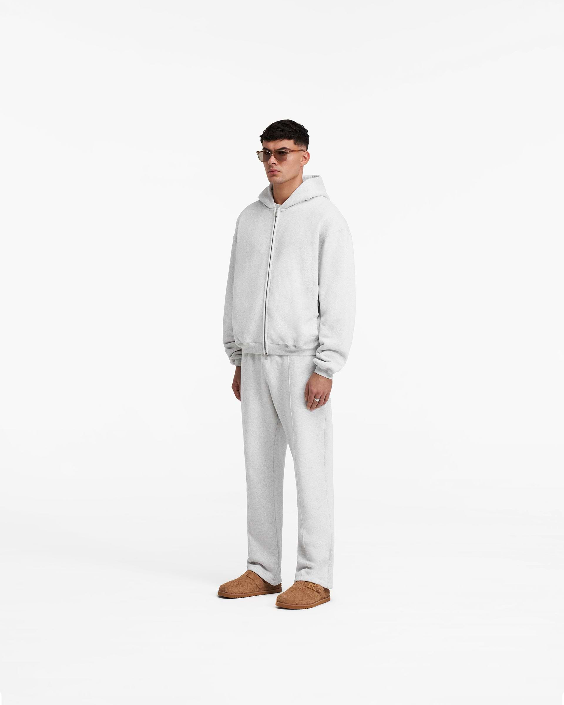 Heavyweight Initial Zip Hoodie - Ice Grey Marl