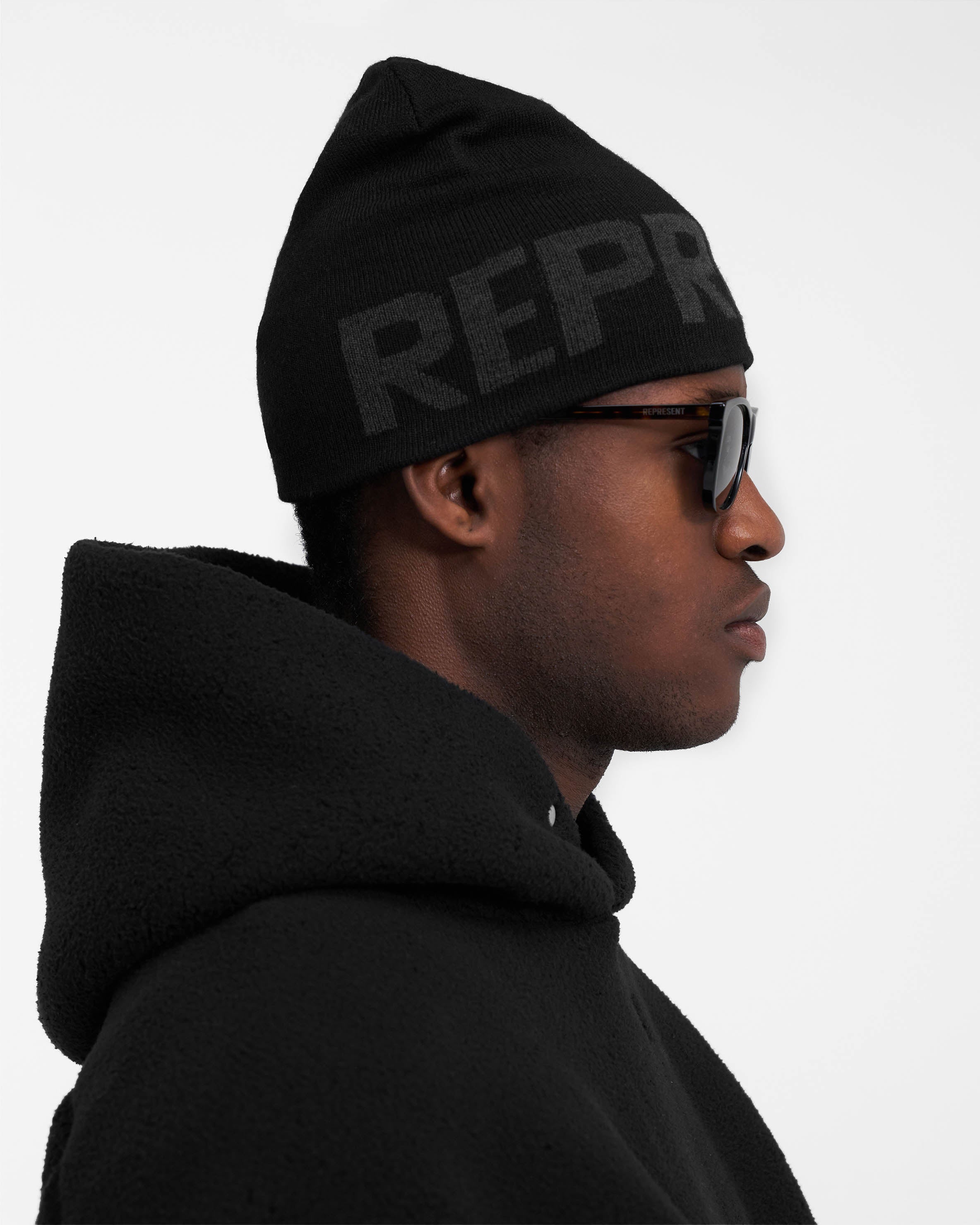 Represent Jacquard Beanie | Black | REPRESENT CLO