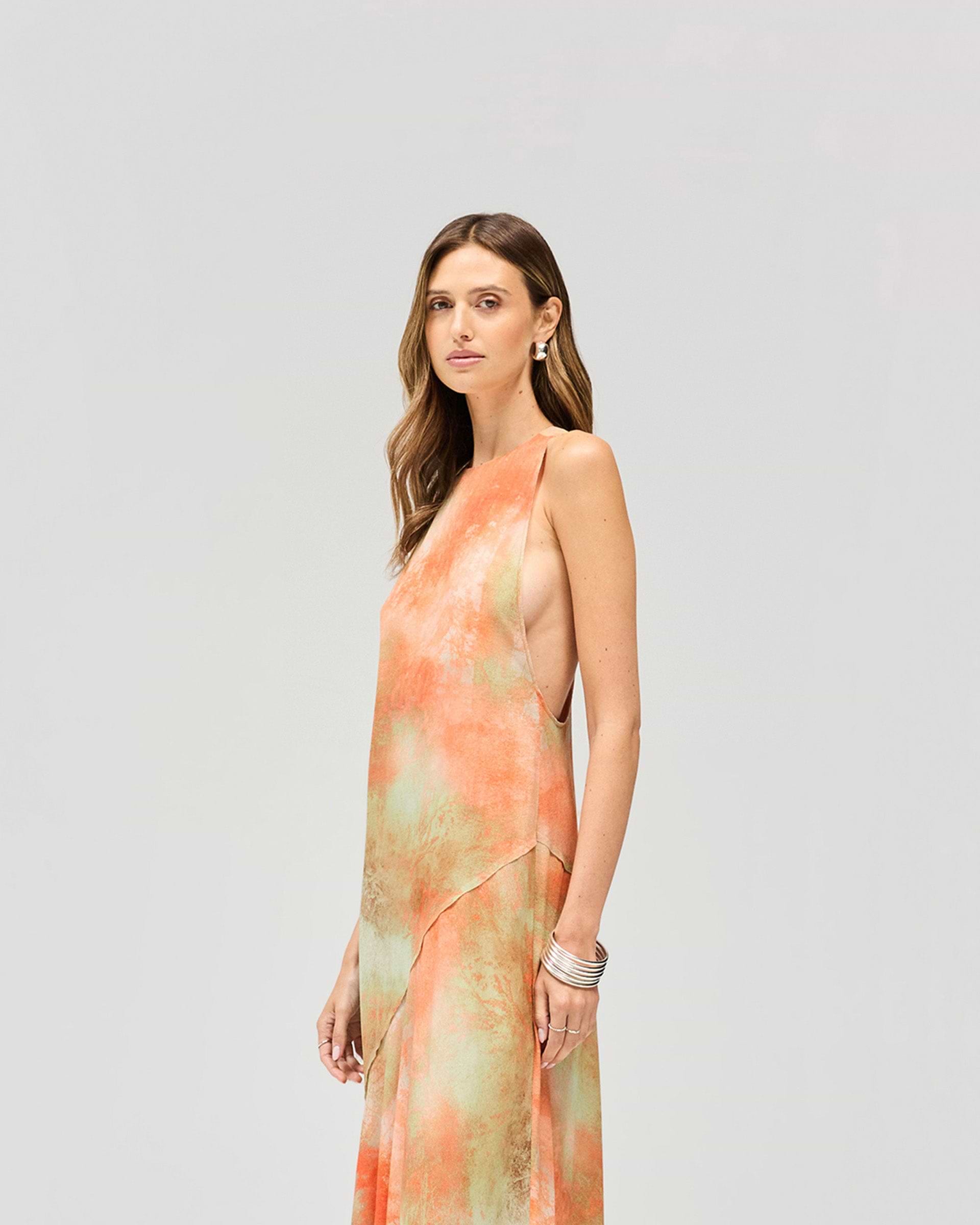 Illusion Maxi Dress - Forest Print Orange