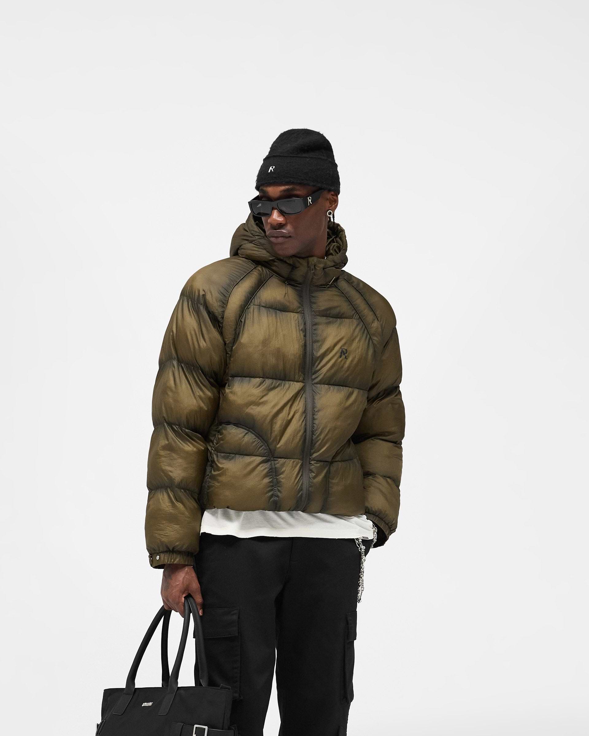 Translucent Olive Hooded Puffer | Puffer Jackets | REPRESENT