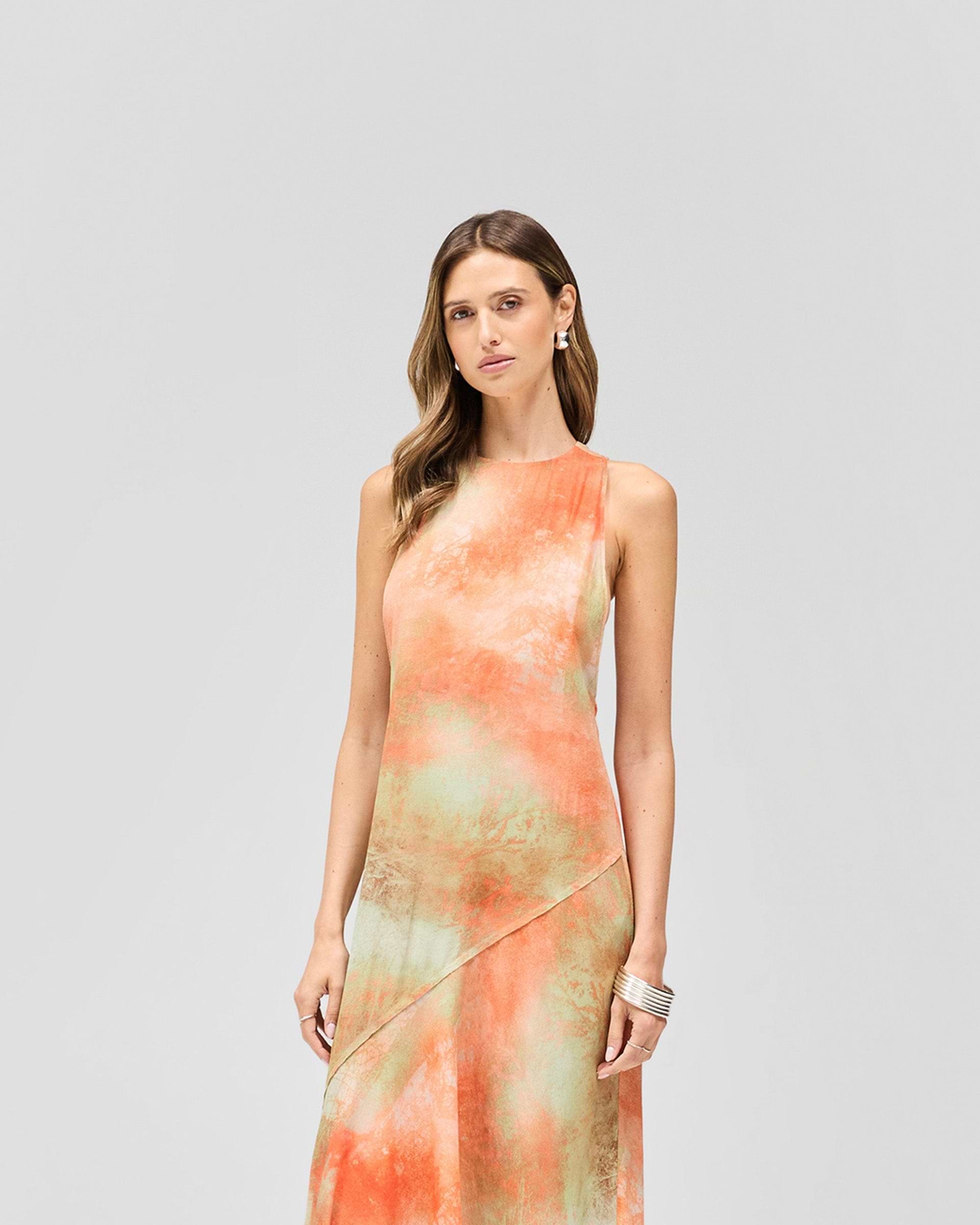 Illusion Maxi Dress - Forest Print Orange