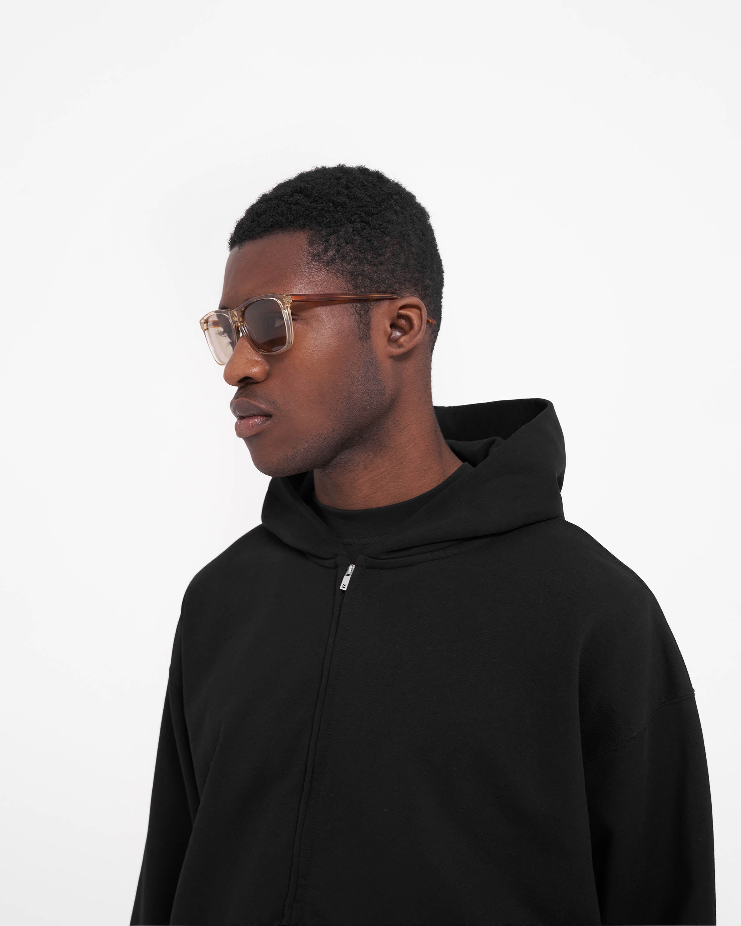 Initial Zip Hoodie - Jet Black