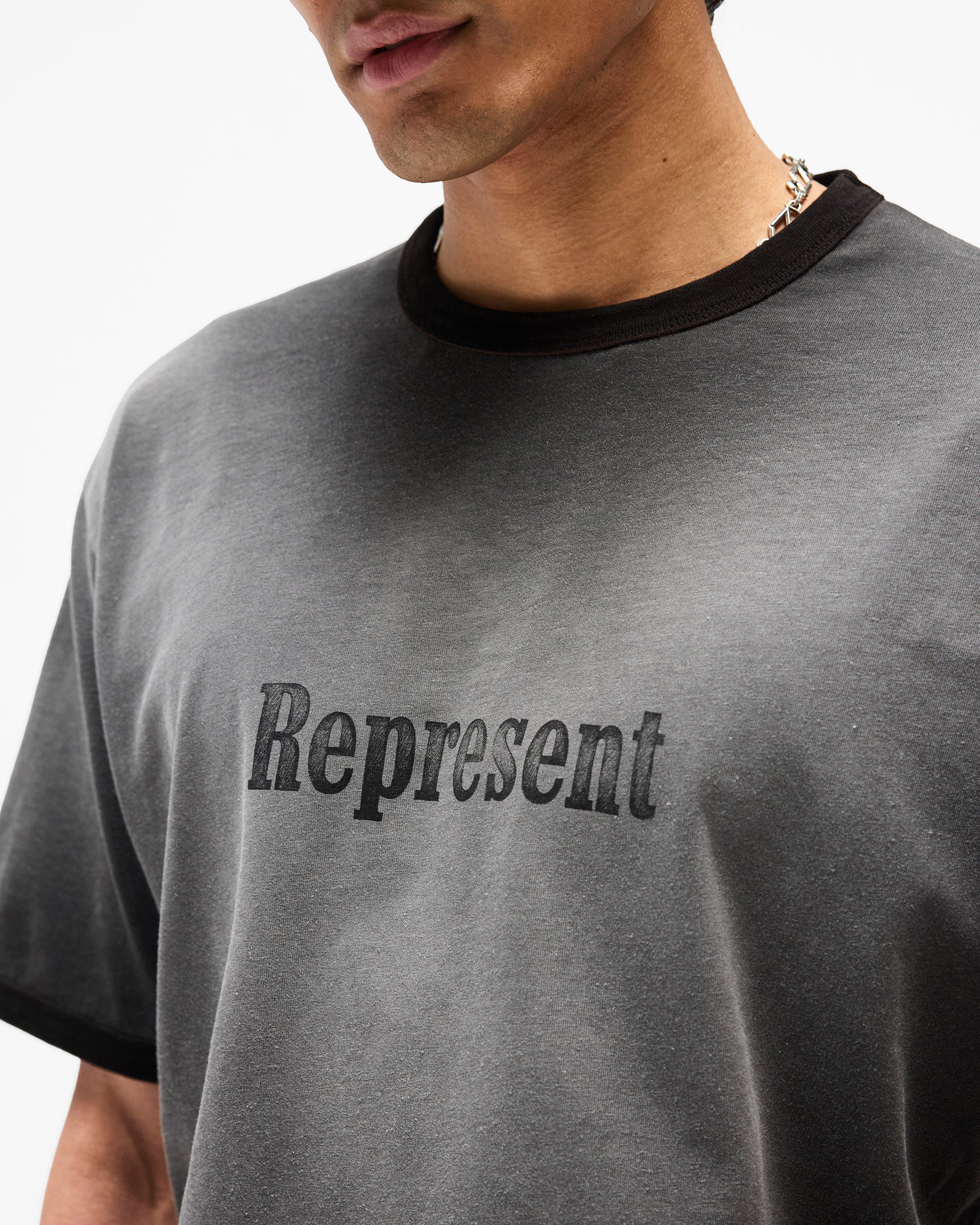 Represent Ringer T-Shirt Stained Black | Regular Fit Cotton Tee