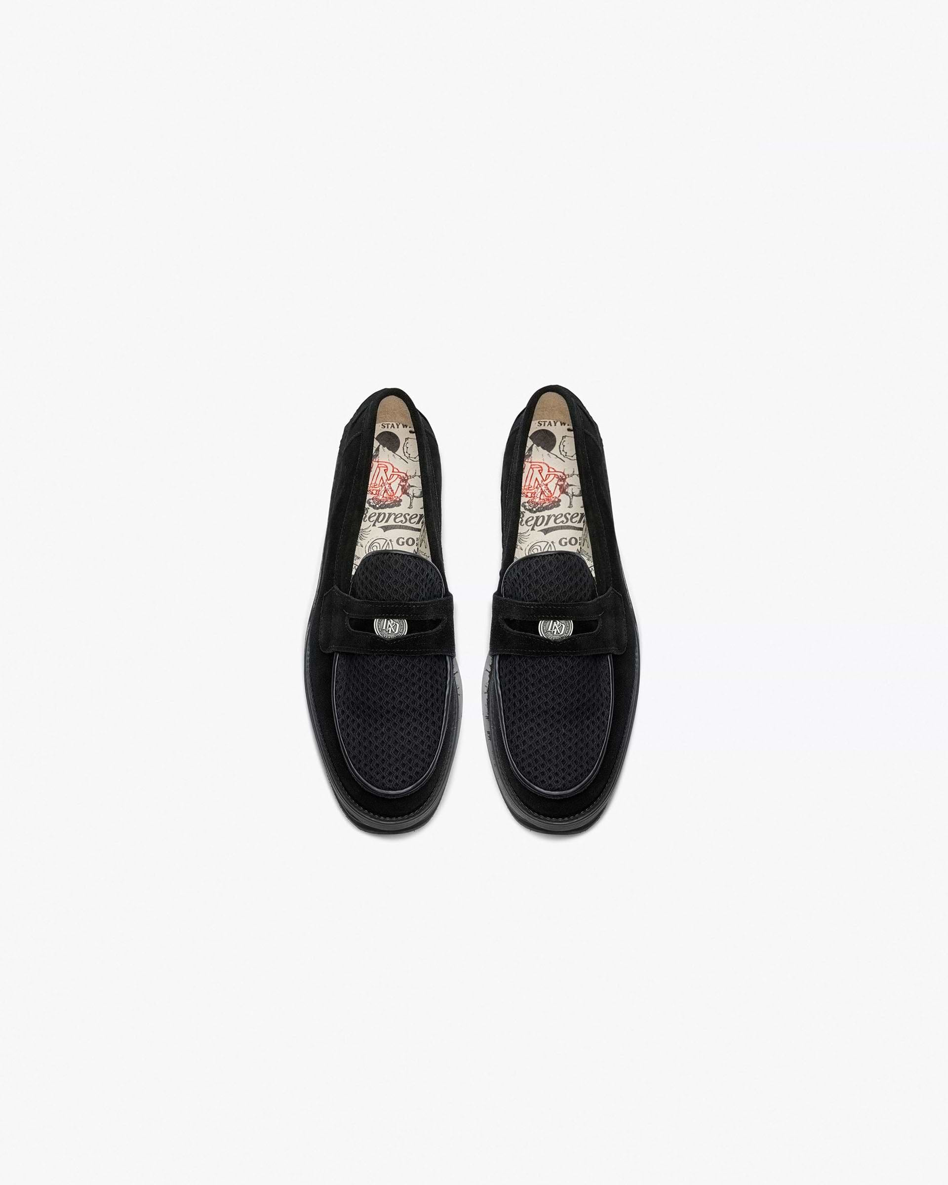 Womens Represent X Duke + Dexter Suede Rattan Penny Loafer - Black