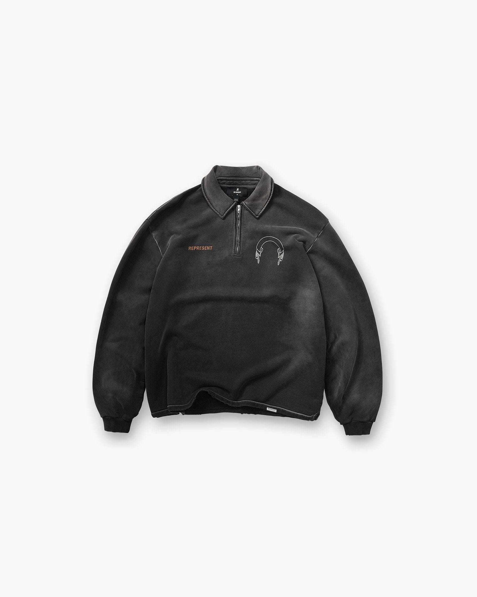 Stained Black Banner Quarter Zip | Sweatshirts | REPRESENT