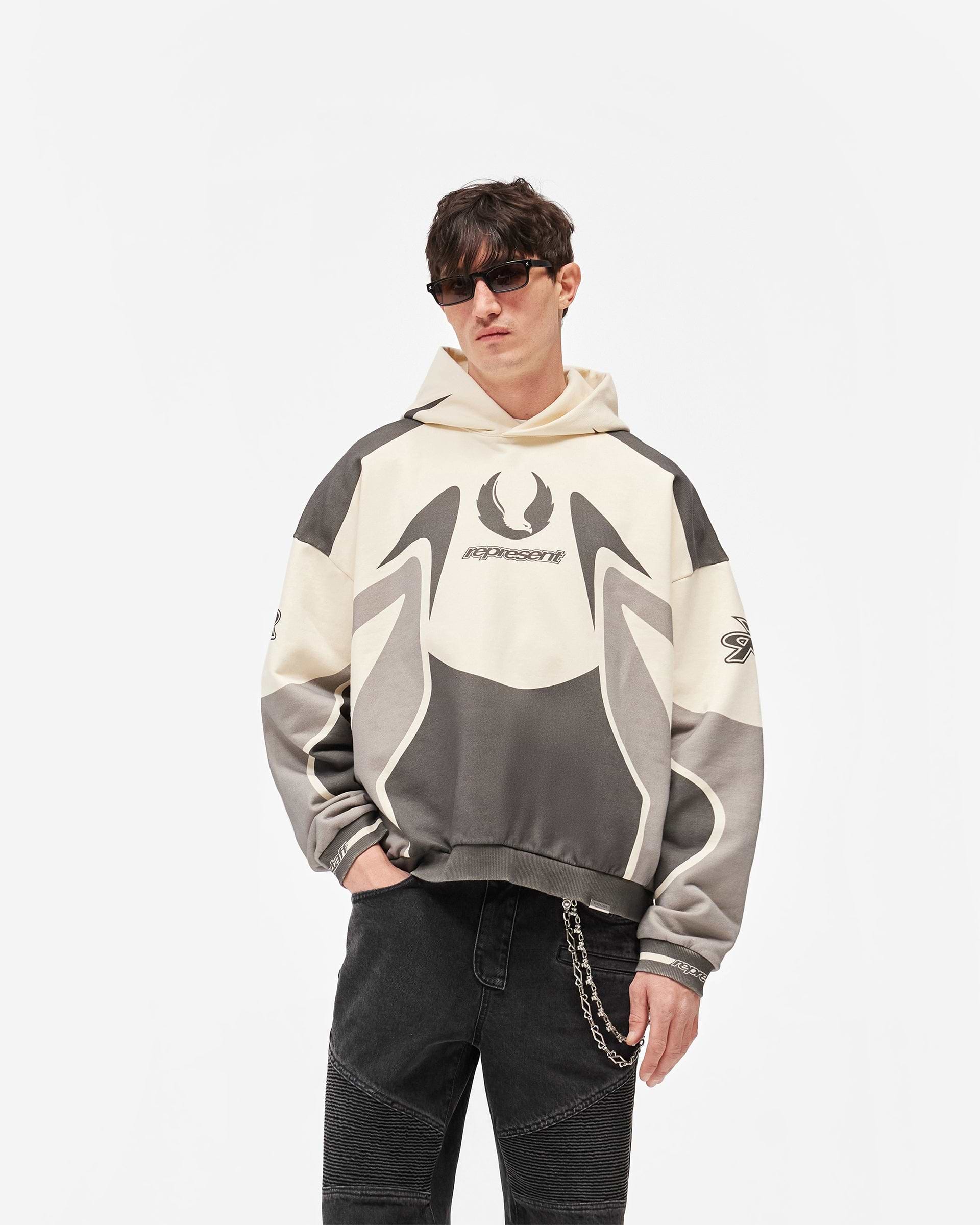 Represent x Belstaff Racing Hoodie Dark Grey | Mens Hoodies