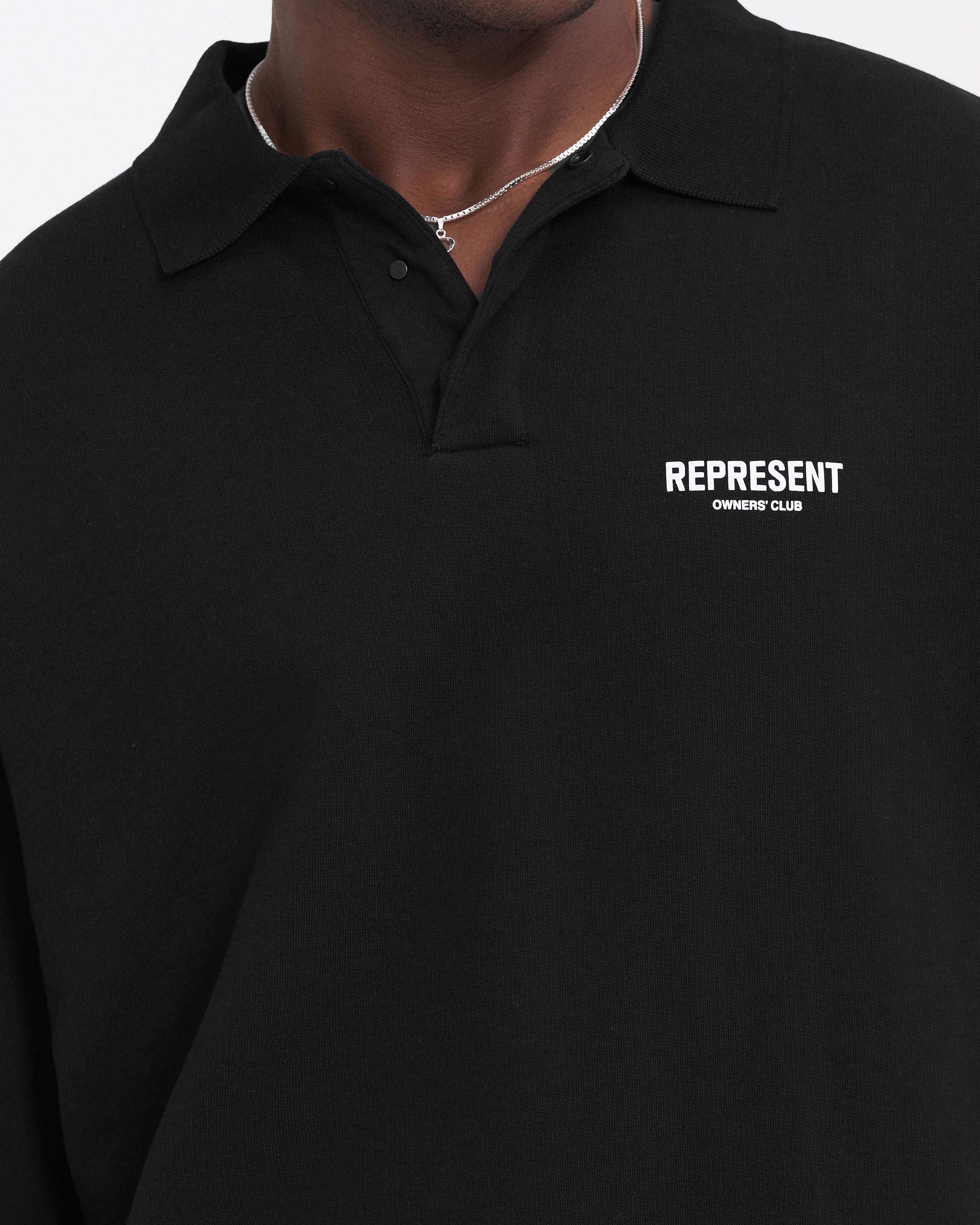 Represent Owners Club Long Sleeve Polo Sweater - Black