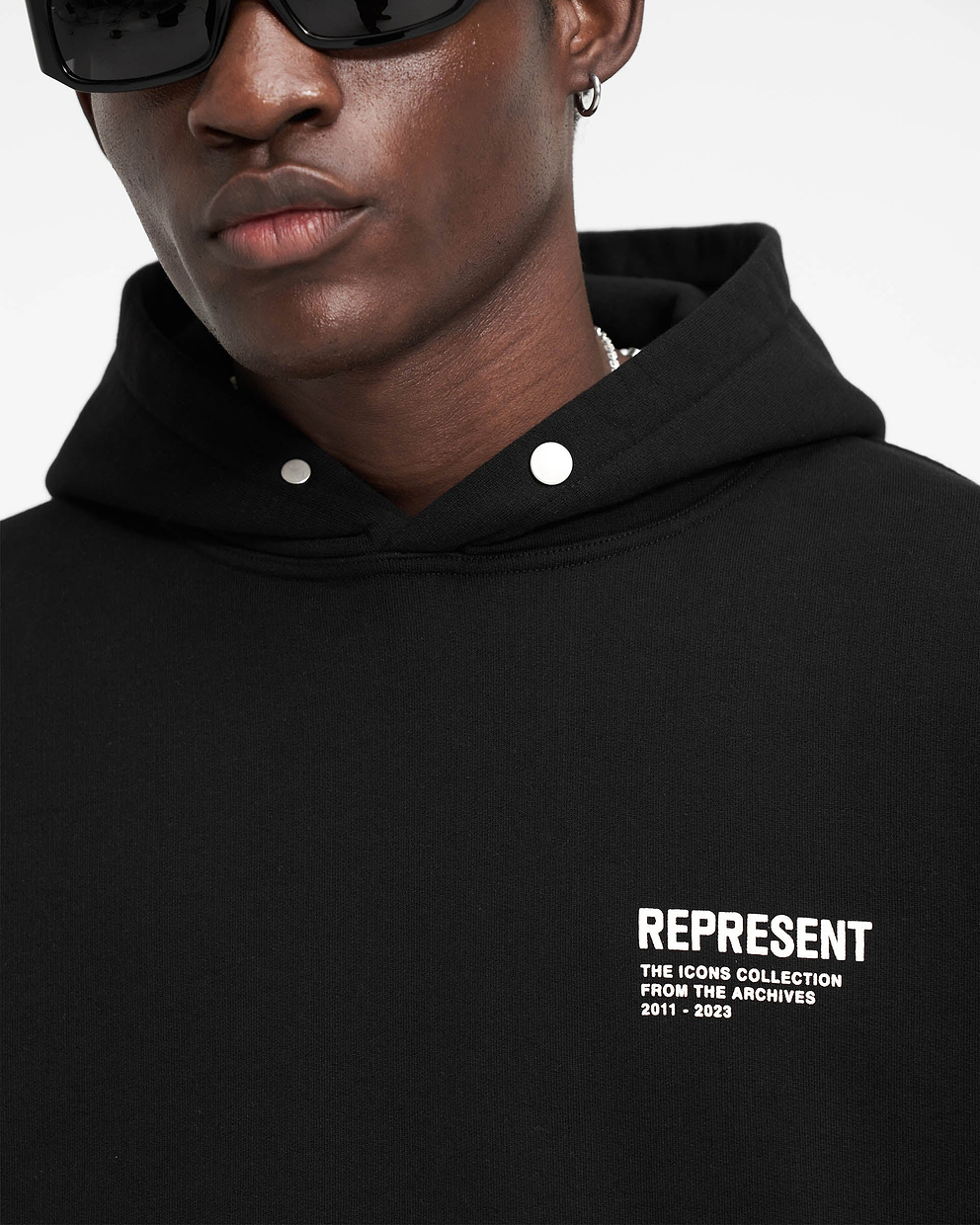 Mens Oversized Monochrome Icons Graphic Hoodie - Black | Represent Clo |Size - Xxs