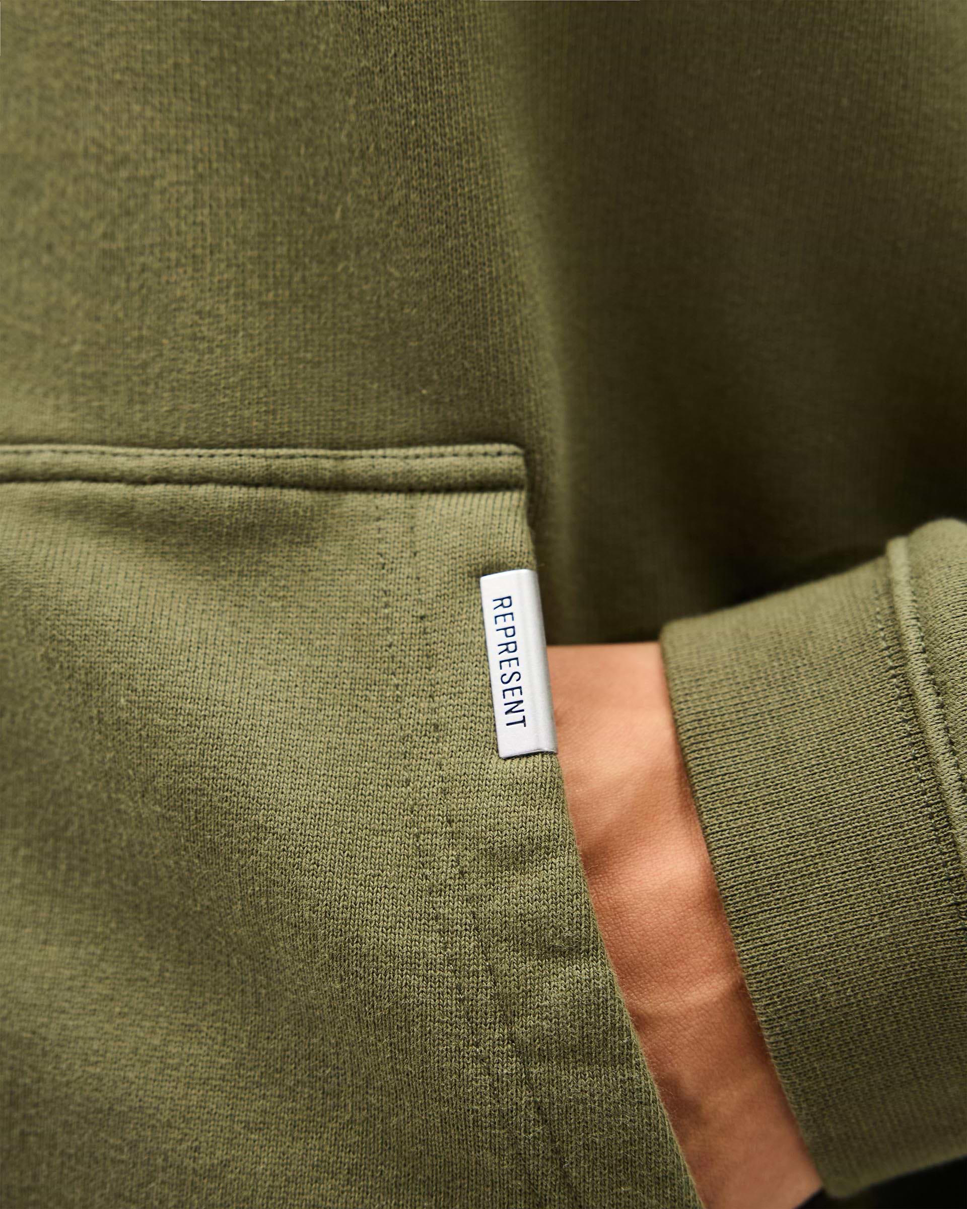 Initial Boxy Zip Through Hoodie - Army Green