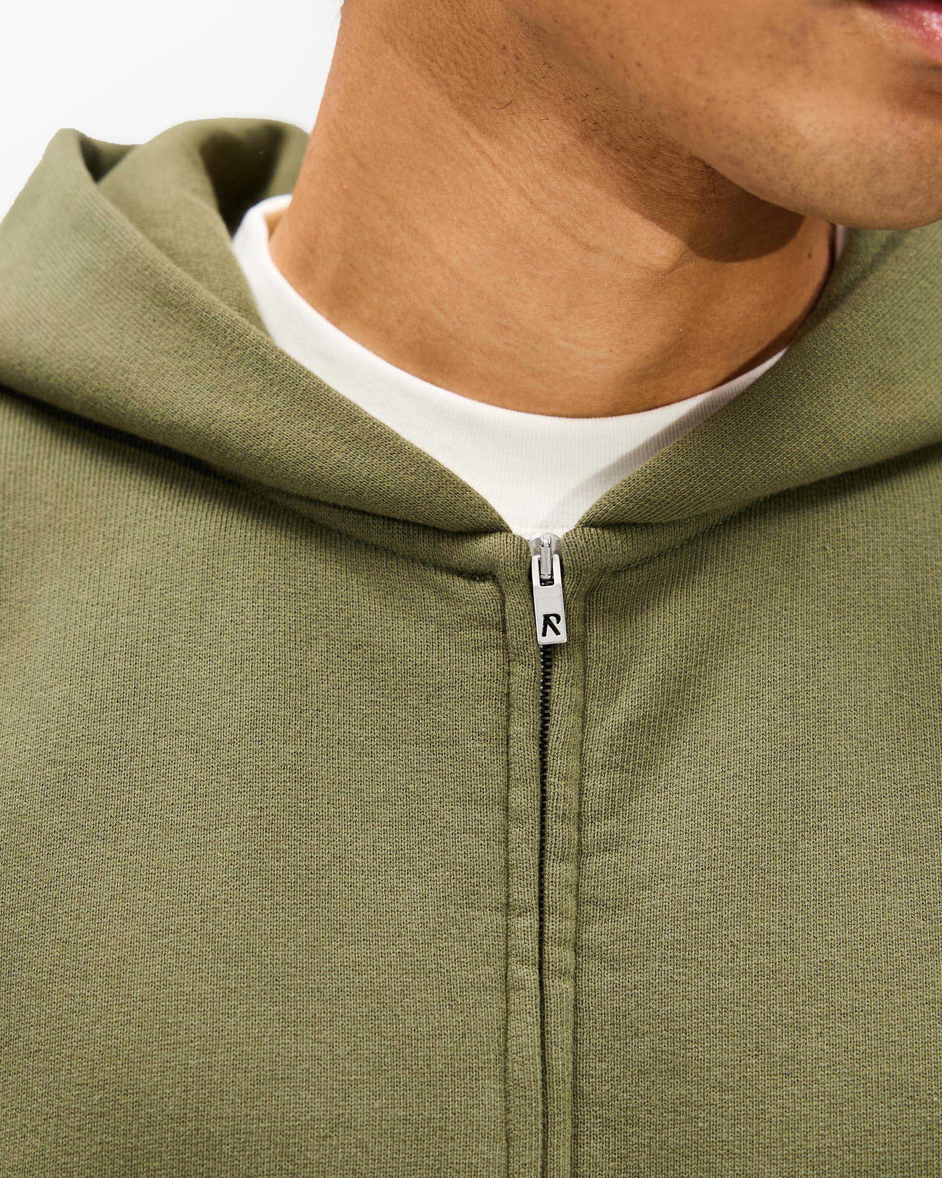 Initial Boxy Zip Through Hoodie - Army Green