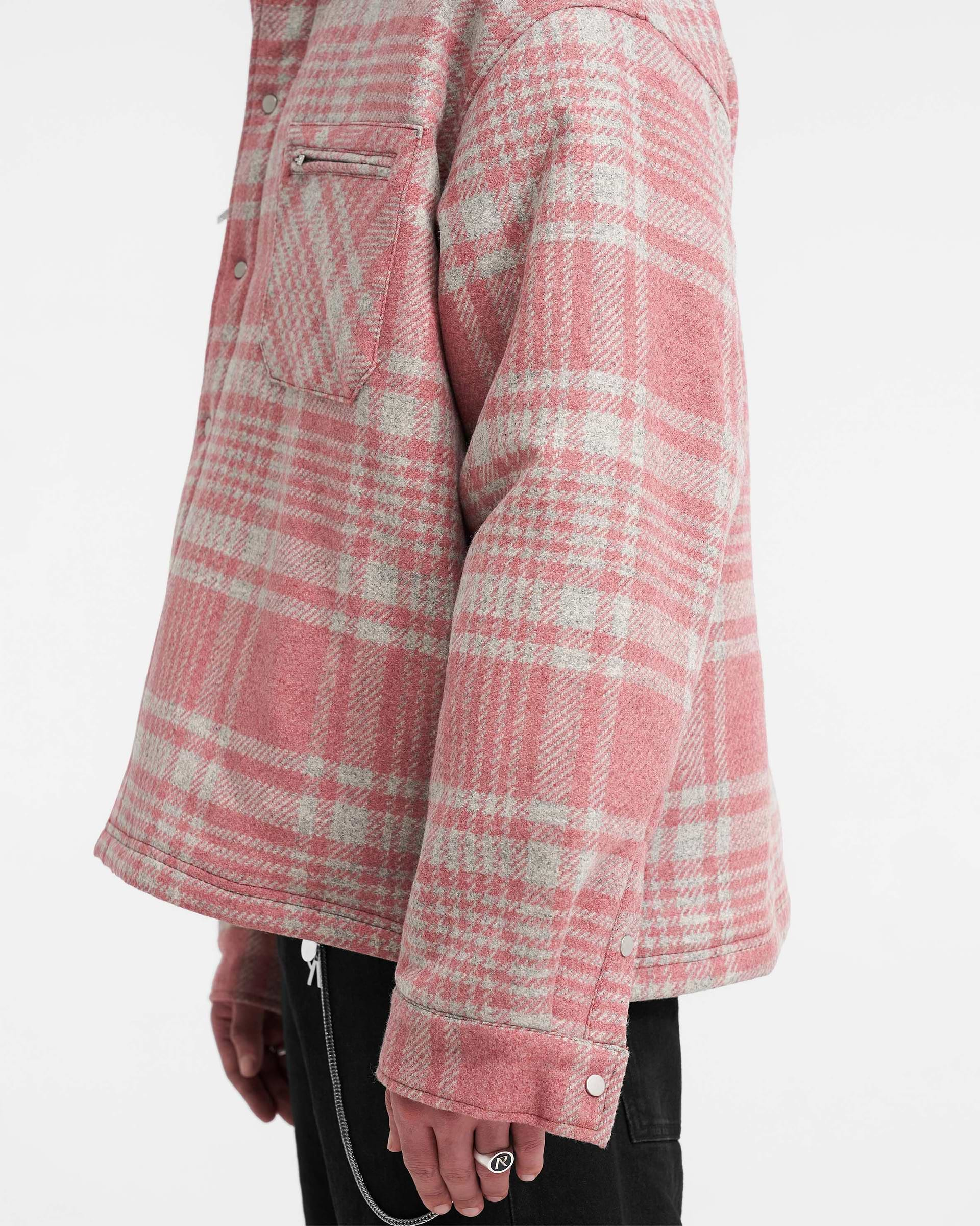 Quilted Flannel Shirt - Pink Grey Check