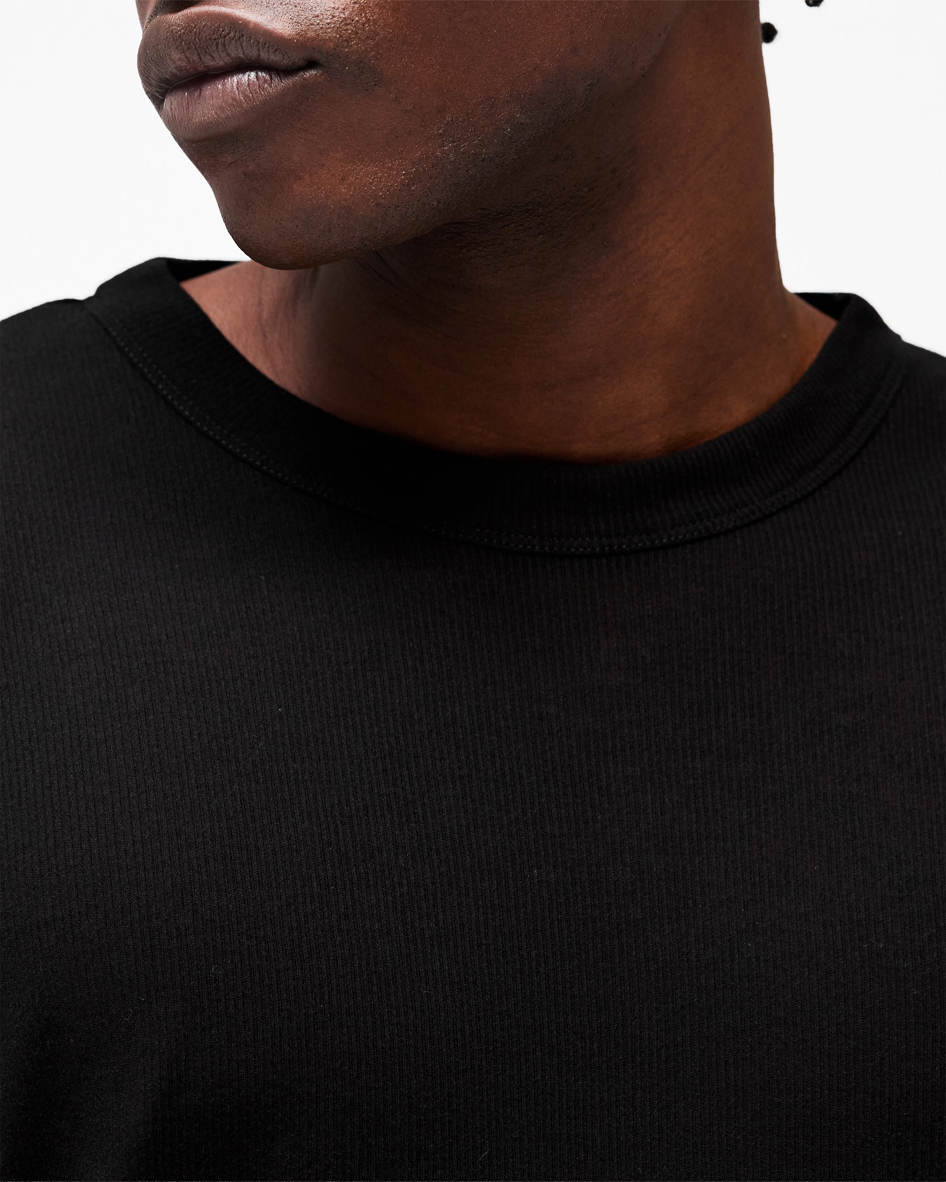 Initial Sheer Rib Long Sleeve T-Shirt Jet Black | Mens T-Shirts