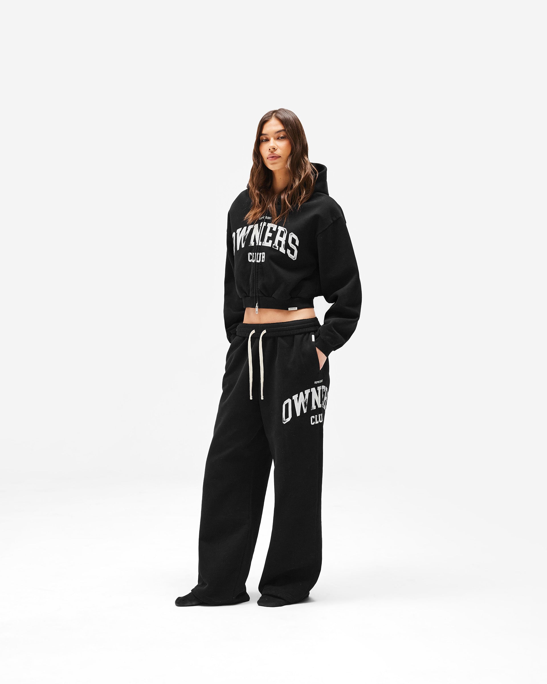 Represent Owners Club Zip Through Hoodie - Jet Black