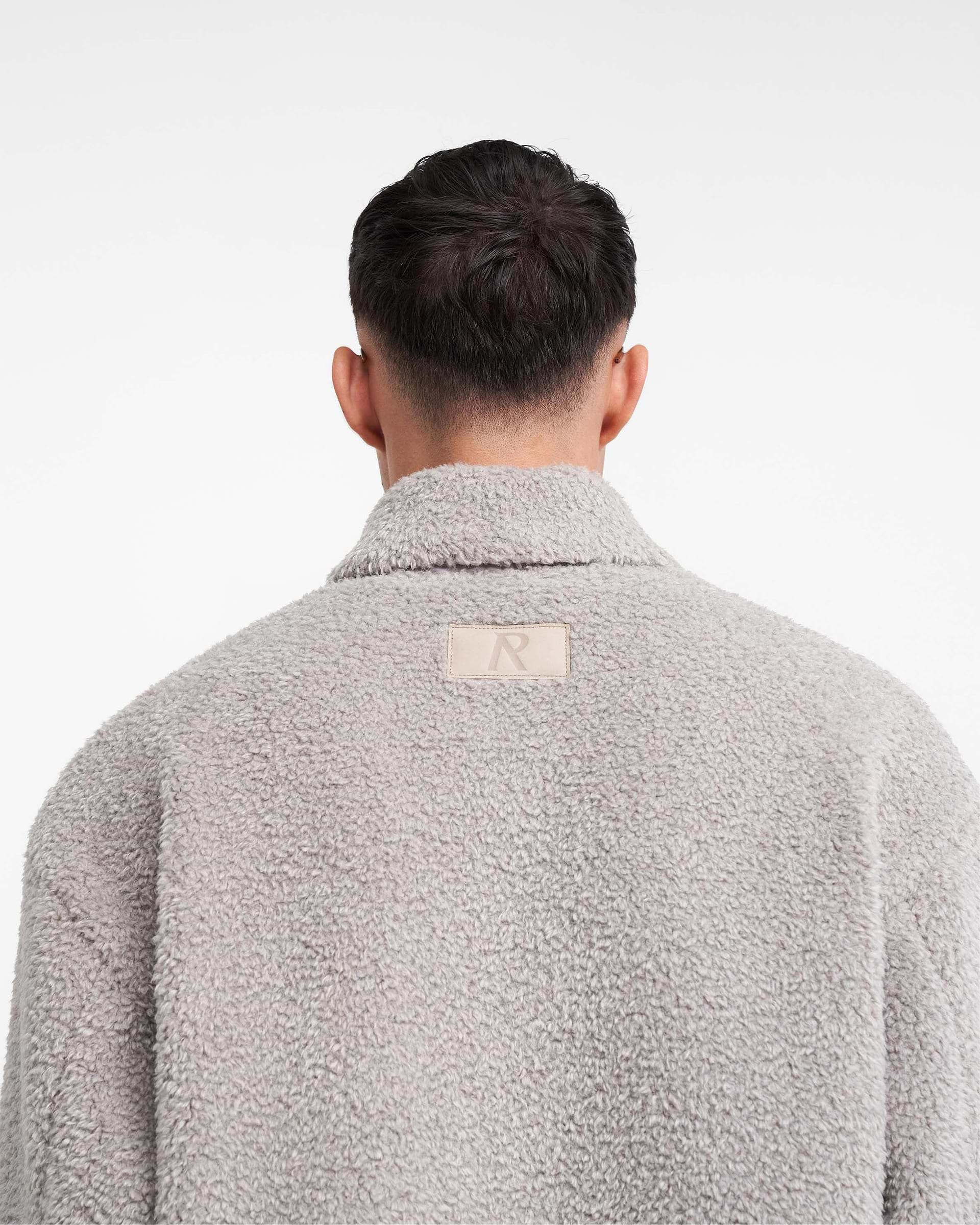 Shearling Scoop Hem Shirt - Ice Grey