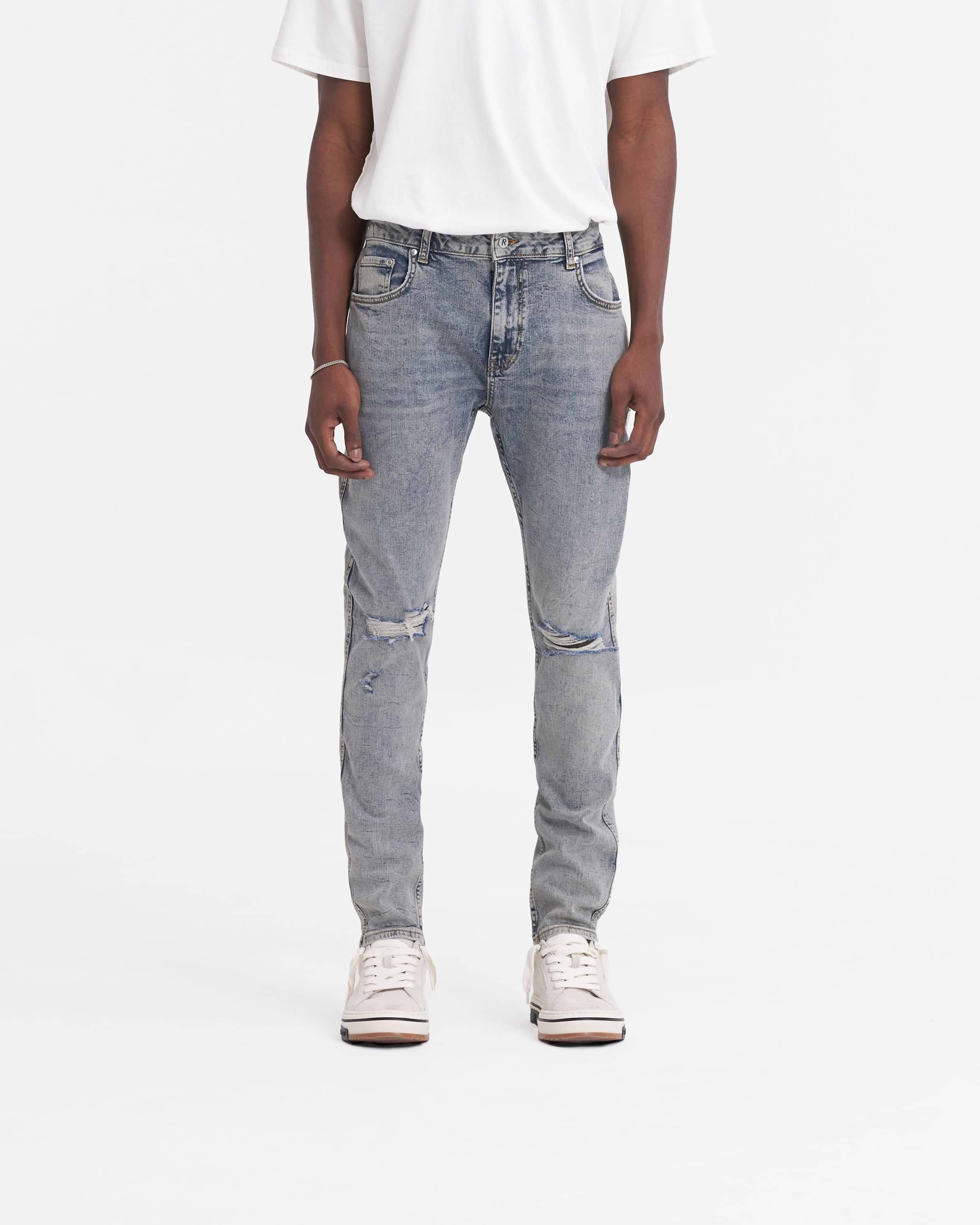 Mid Blue Ripped Jeans | R1D | REPRESENT CLO