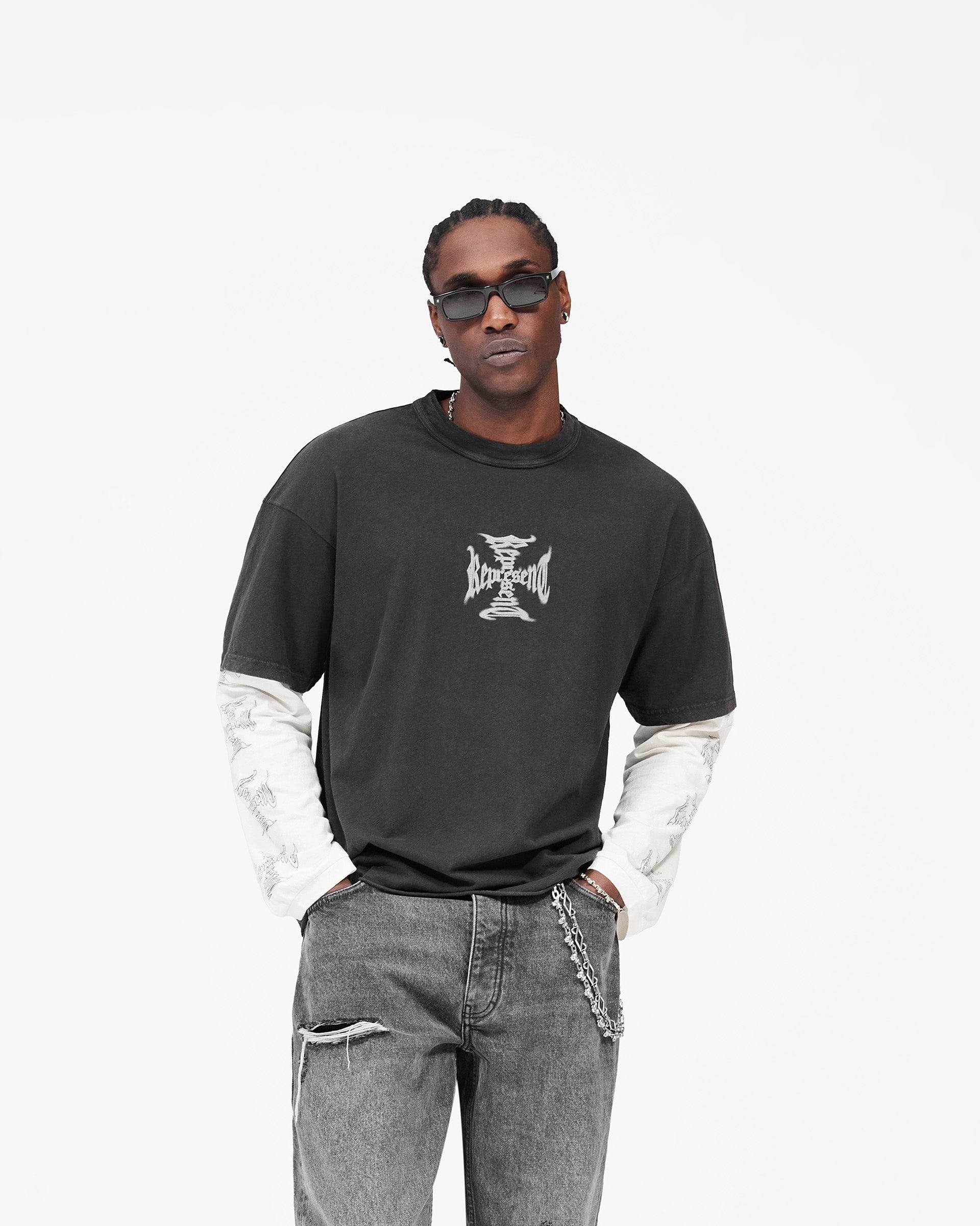 トップス typeshade REBELLION LONG T SHIRT BLACK MH Stack Long Sleeve T-Shirt Faded Black | Heaton Capsule | REPRESENT