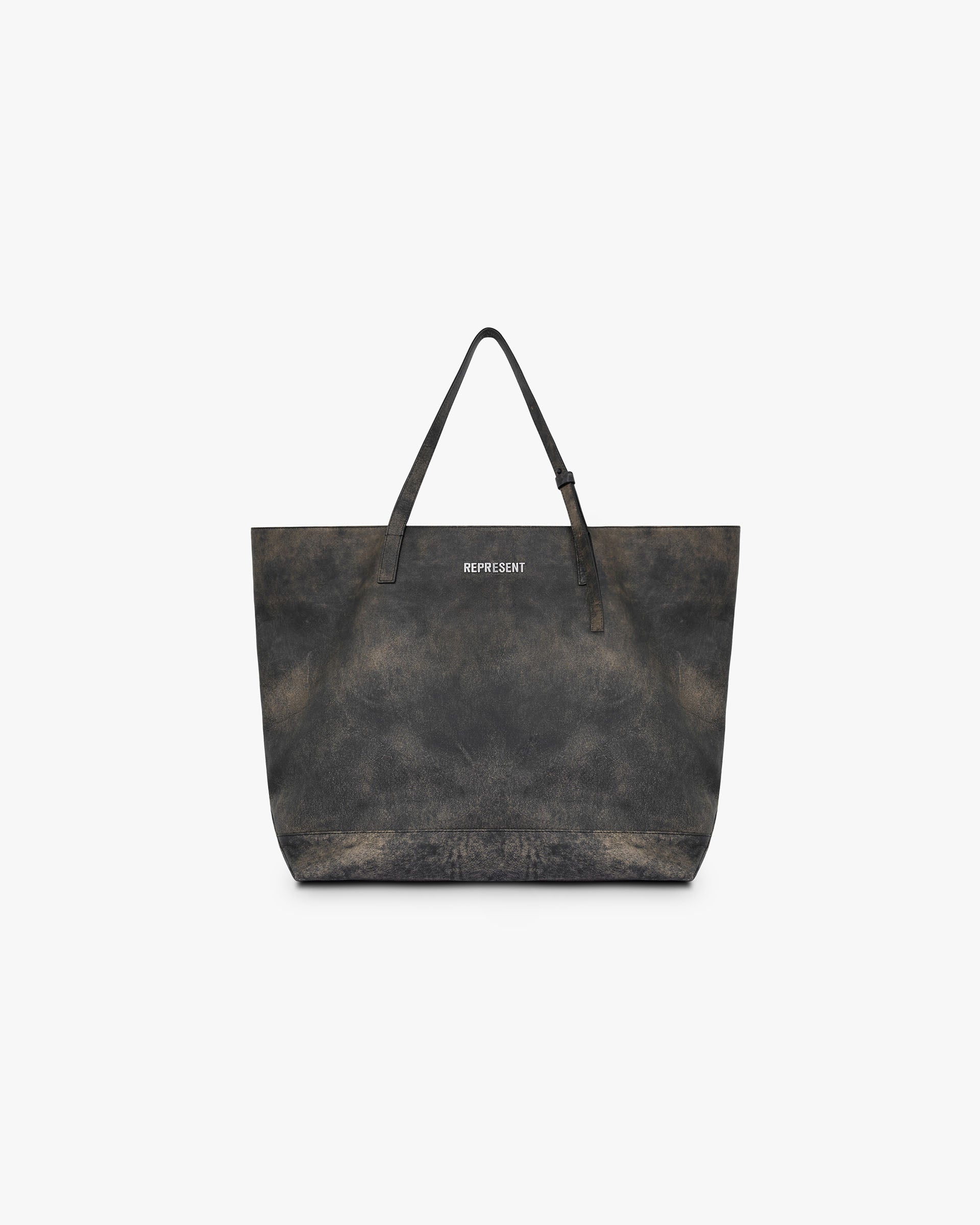 Distressed Leather Tote Bag - Brown