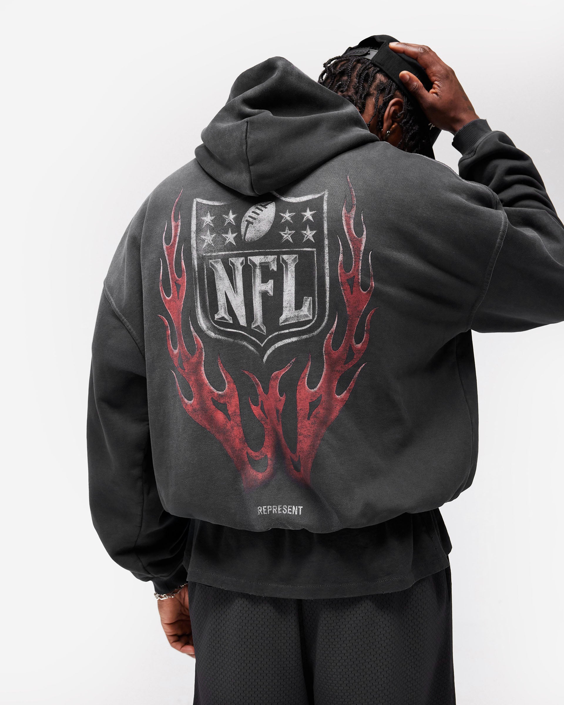 Represent x NFL Shield Hoodie Stained Black | Represent x NFL