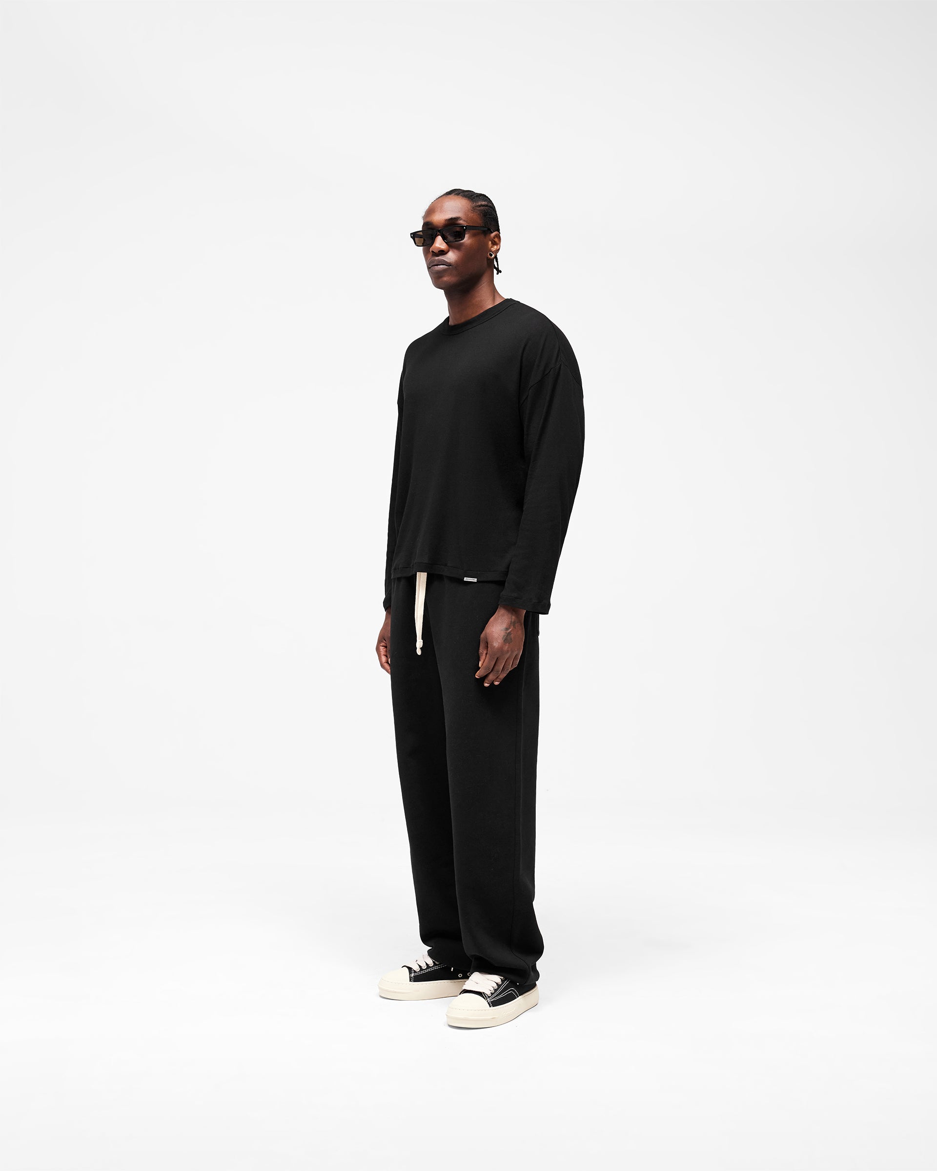 Initial Sheer Rib Long Sleeve T-Shirt Jet Black | Mens T-Shirts