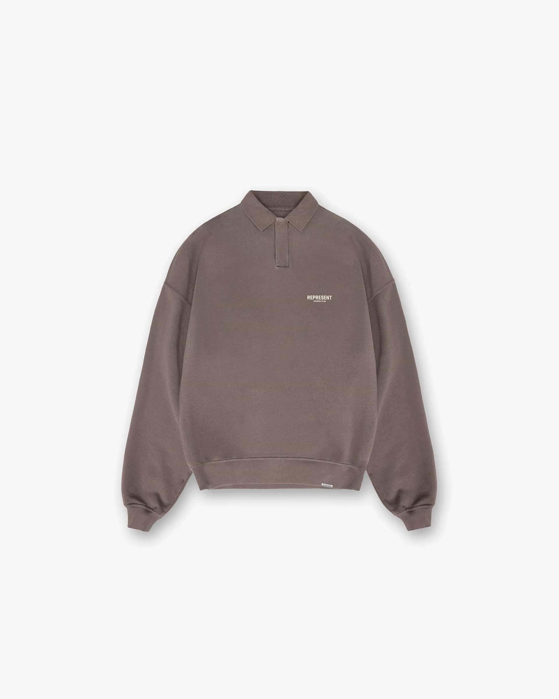 Represent Owners Club Long Sleeve Polo Sweater - Fog