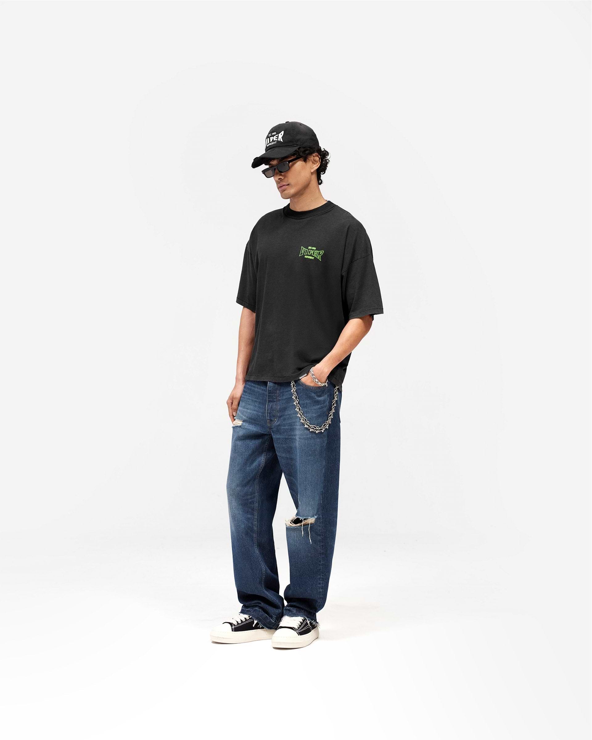 Viper Room Glow T-Shirt Vintage Black | Glow-In-The-Dark Print Tee