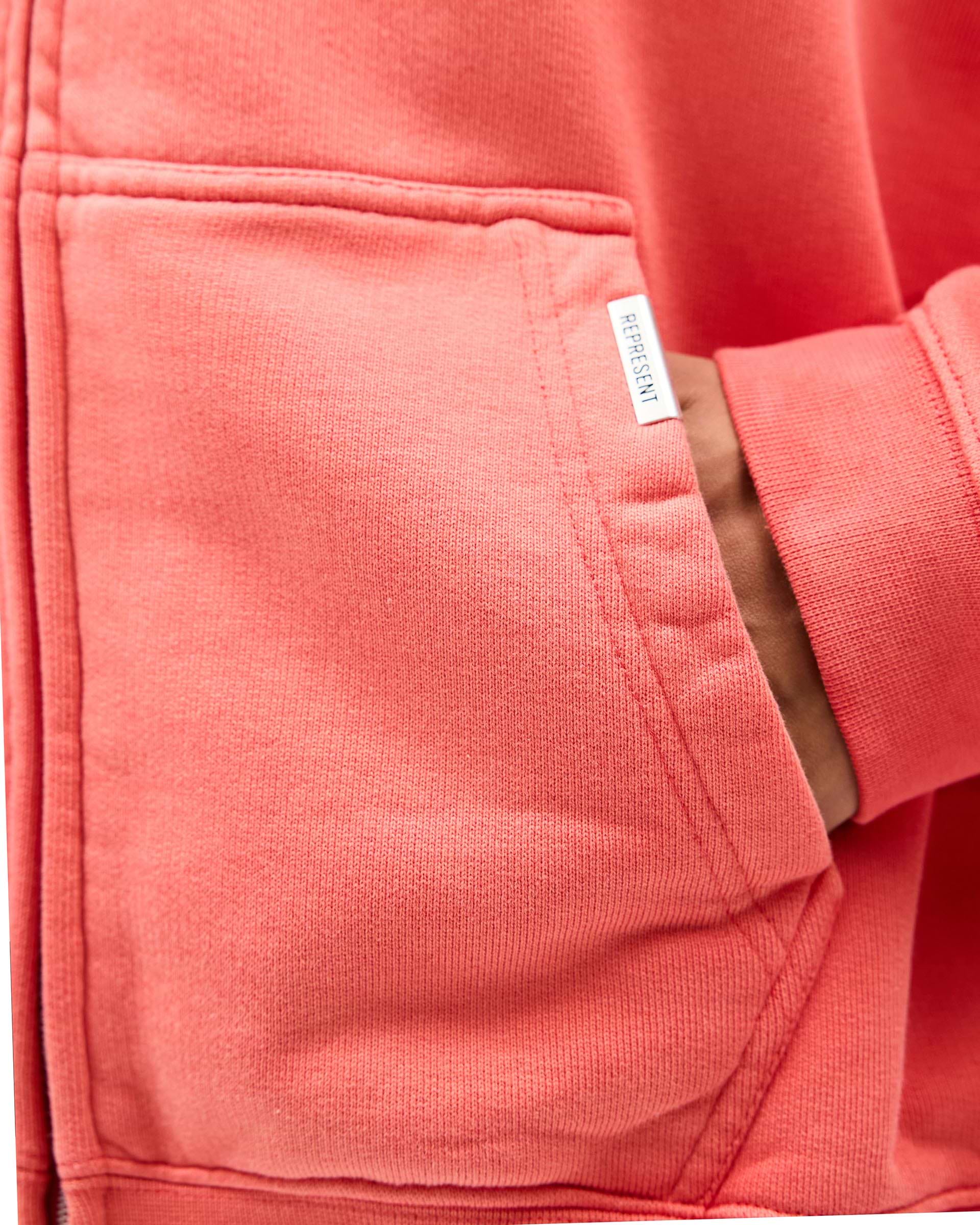 Initial Boxy Zip Through Hoodie - Vintage Red