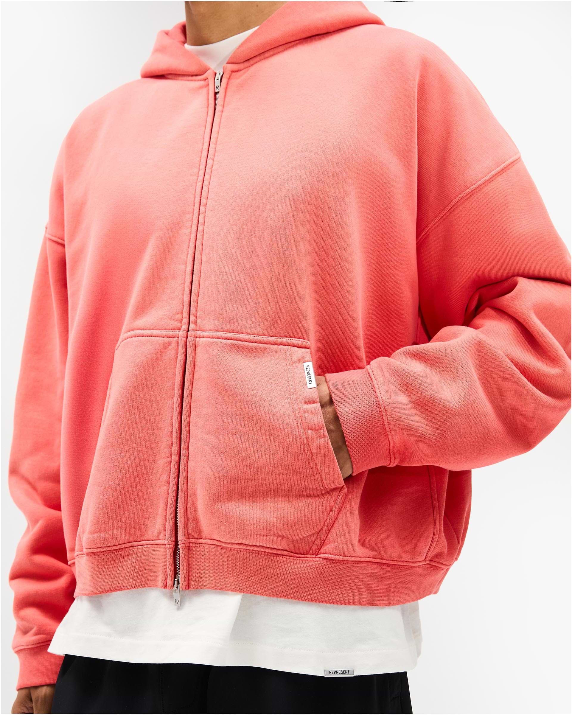 Initial Boxy Zip Through Hoodie - Vintage Red