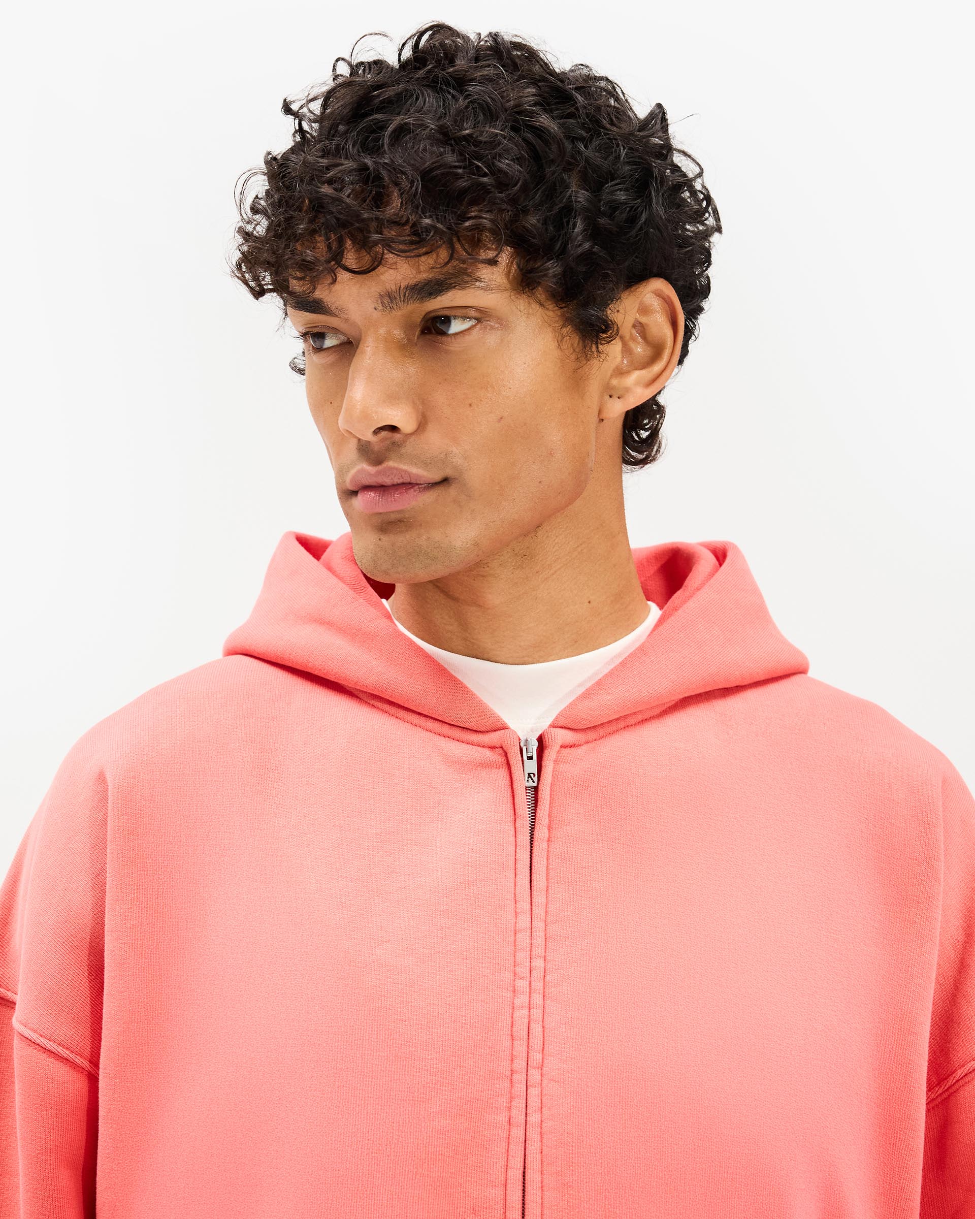 Initial Boxy Zip Through Hoodie - Vintage Red