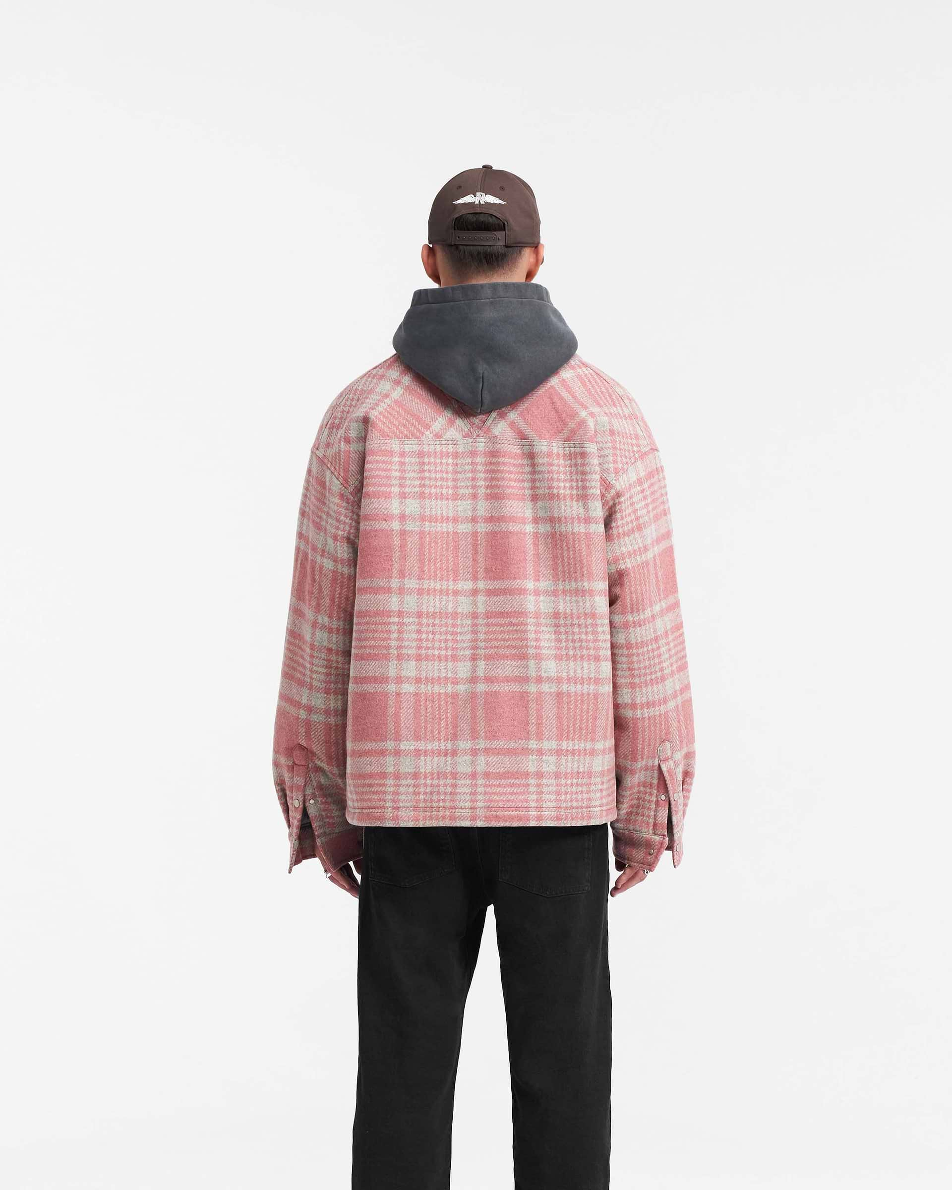 Quilted Flannel Shirt - Pink Grey Check