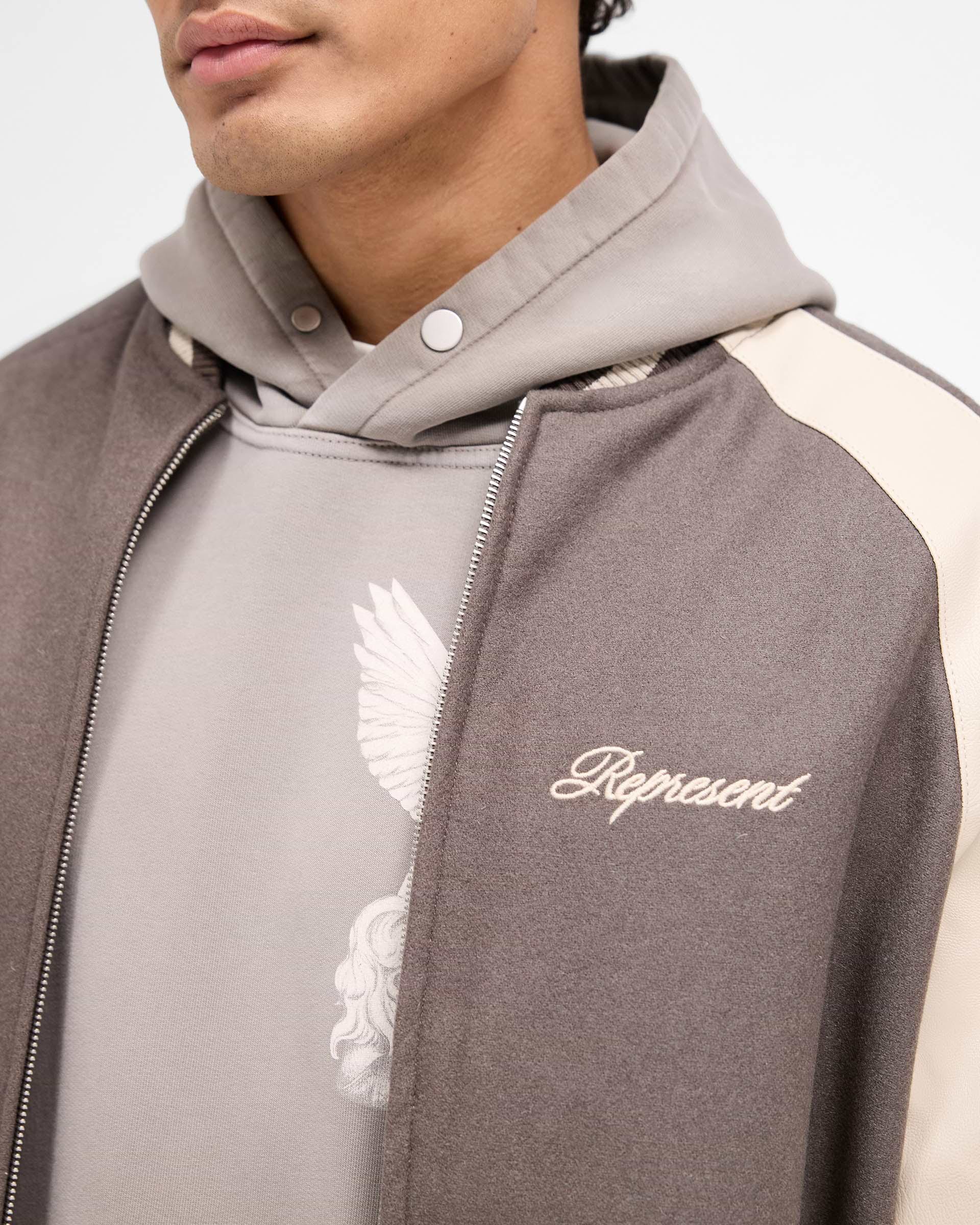 Raglan Varsity Jacket - Stone | REPRESENT