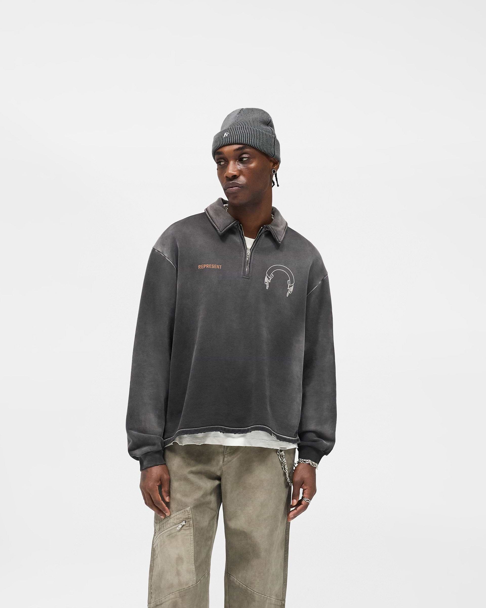 Stained Black Banner Quarter Zip | Sweatshirts | REPRESENT