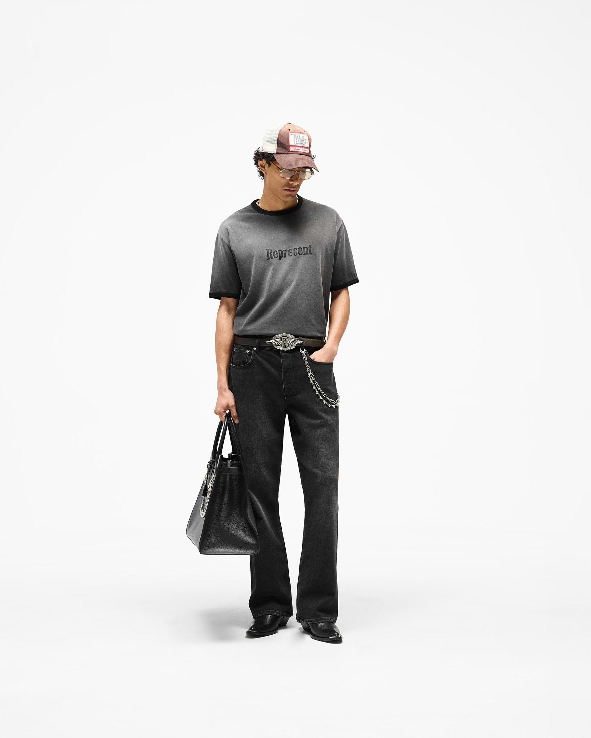 Represent Ringer T-Shirt Stained Black | Regular Fit Cotton Tee