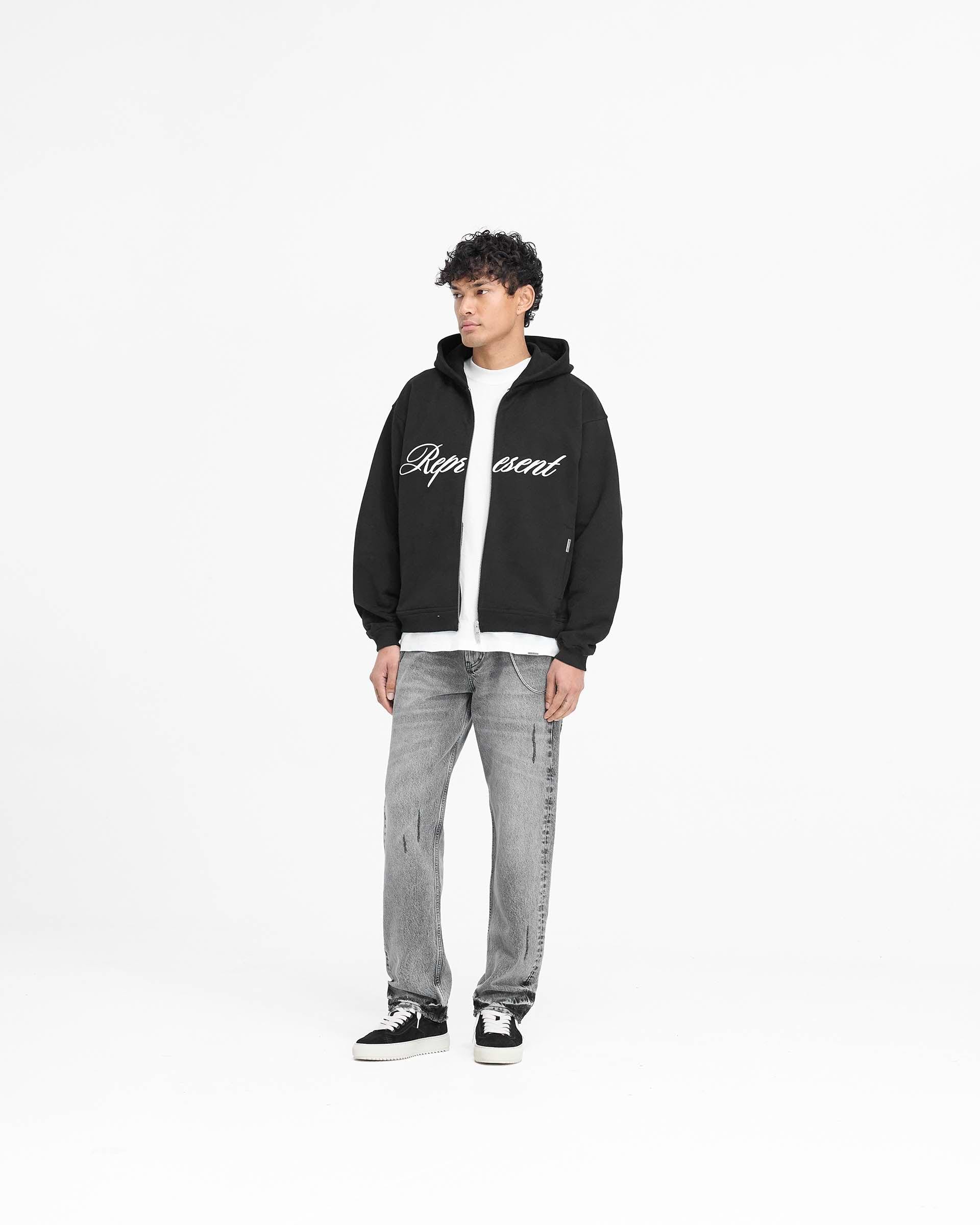Script Logo Zip Hoodie | Black | REPRESENT