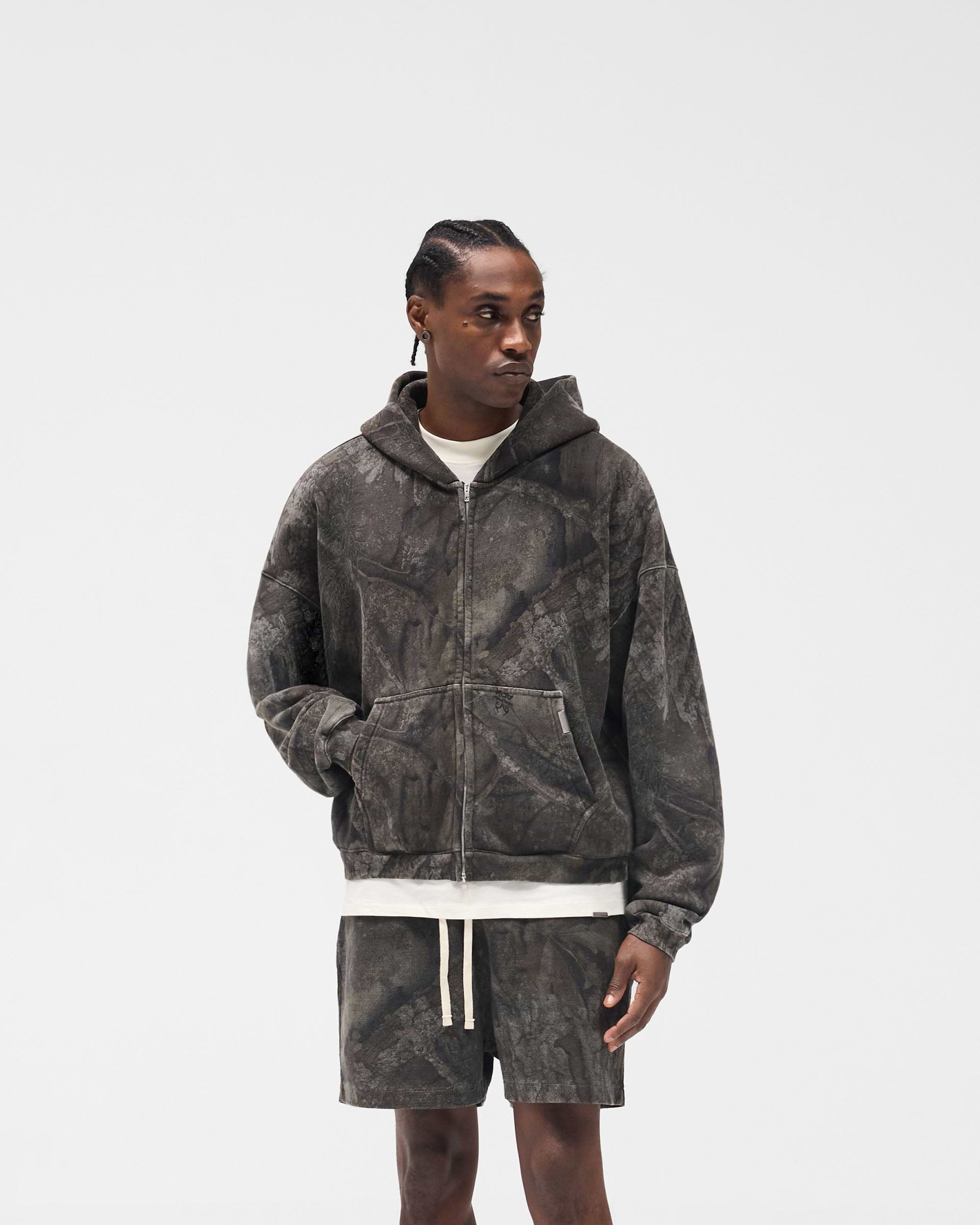 Overdyed Black Boxy Zip Up Hoodie | Realtree® | REPRESENT