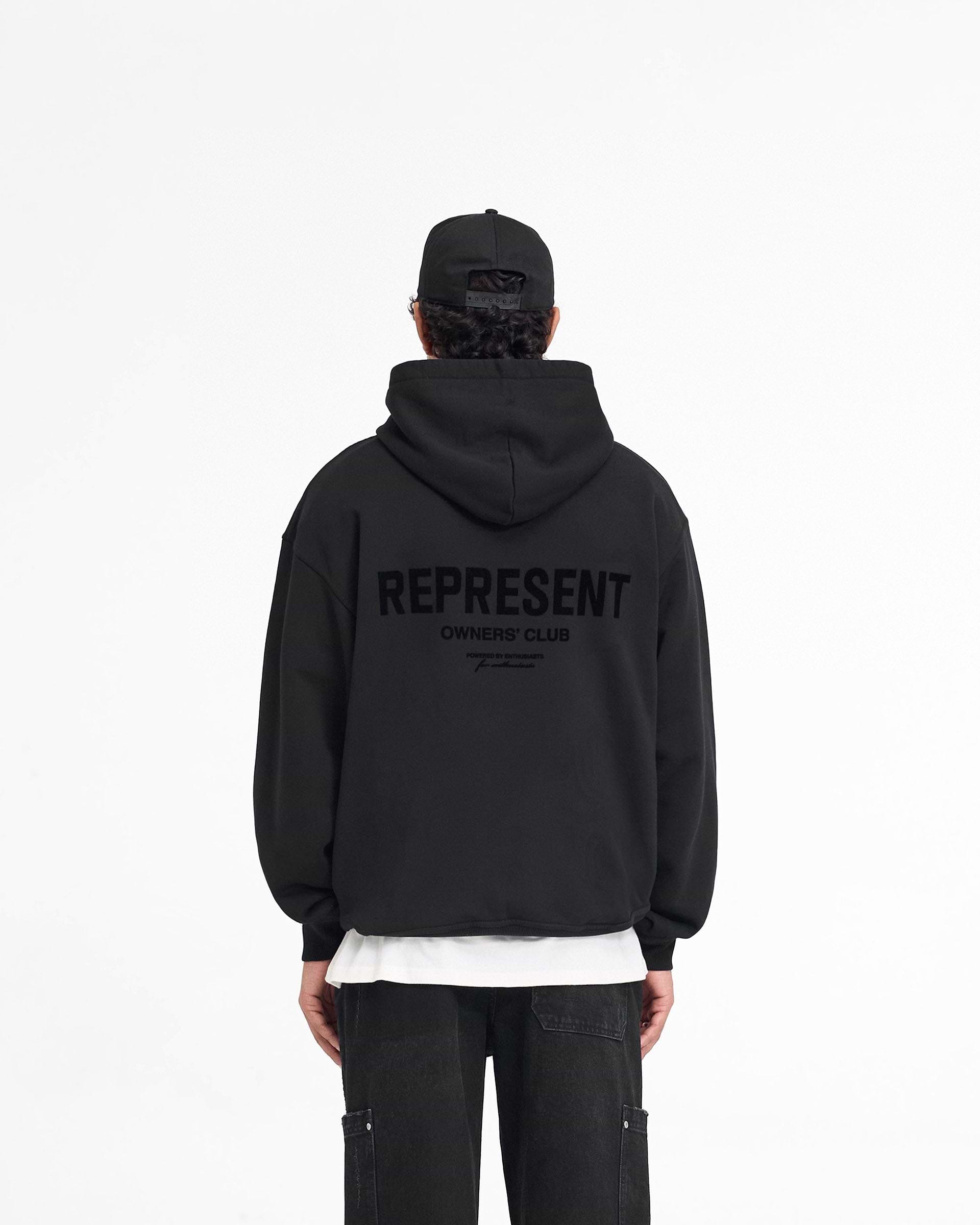 Represent Owners' Club Flocked Hoodie | Black | REPRESENT