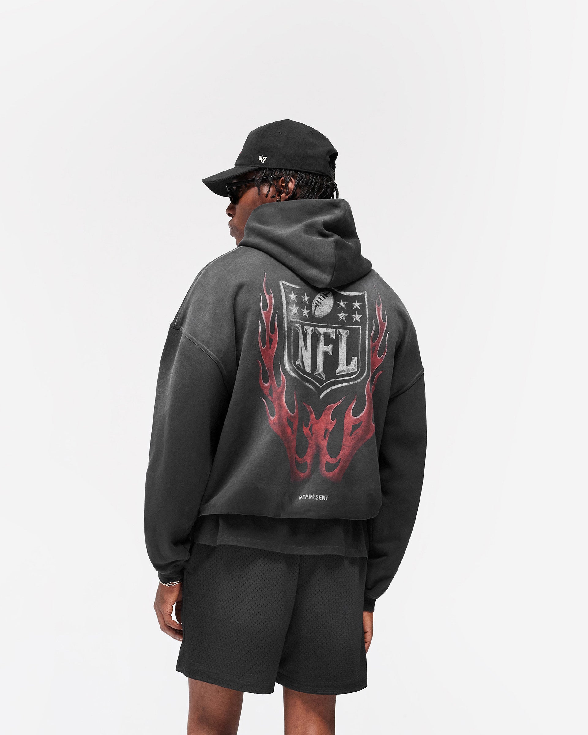 Represent x NFL Shield Hoodie Stained Black | Represent x NFL