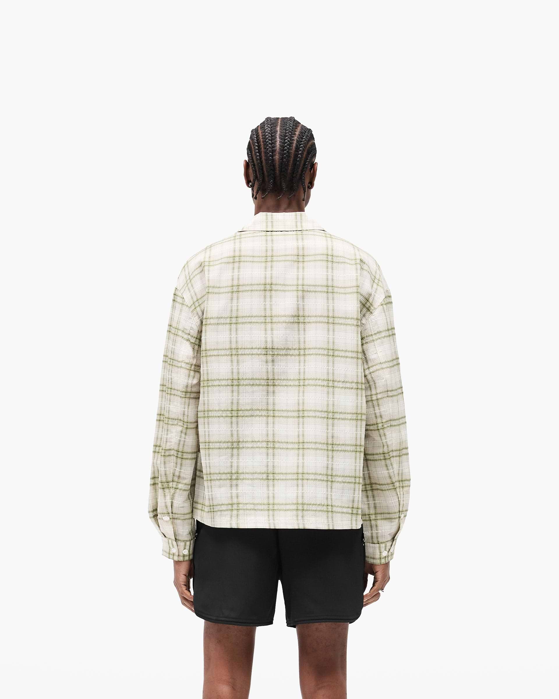Sheer Long Sleeve Flannel Shirt - Green