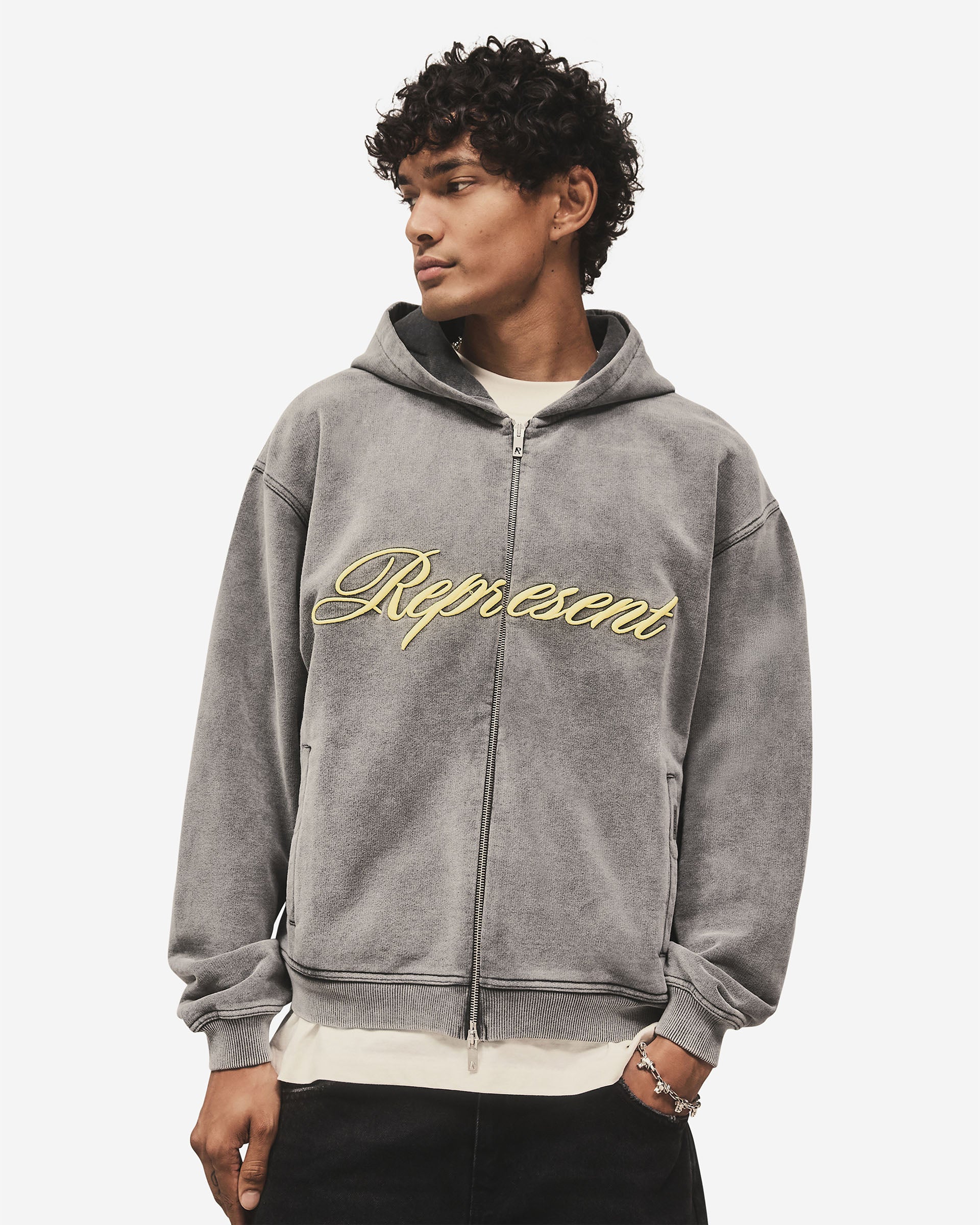 Script Logo Zip Hoodie - Vintage Grey