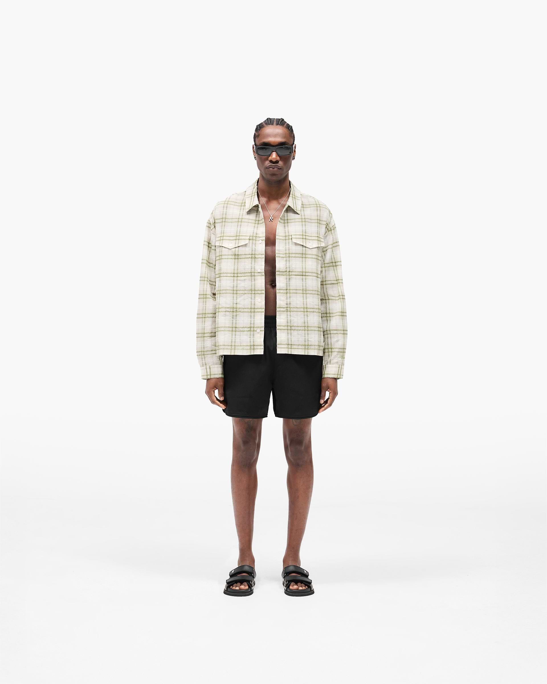 Sheer Long Sleeve Flannel Shirt - Green