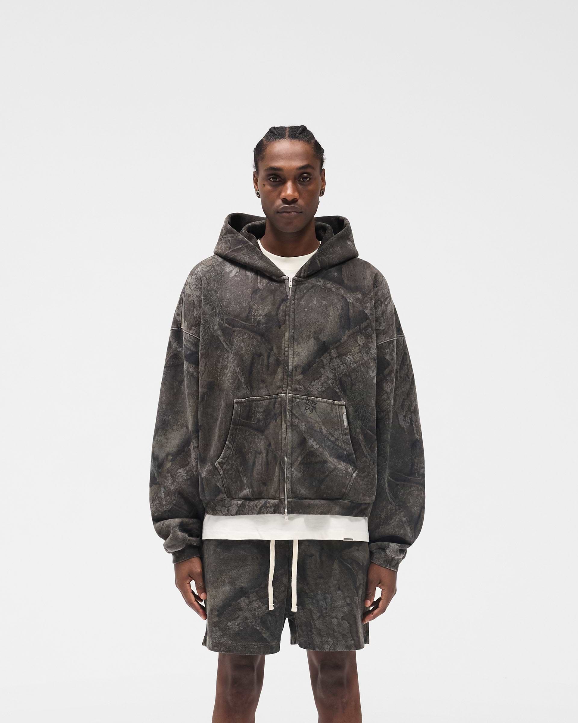Overdyed Black Boxy Zip Up Hoodie | Realtree® | REPRESENT