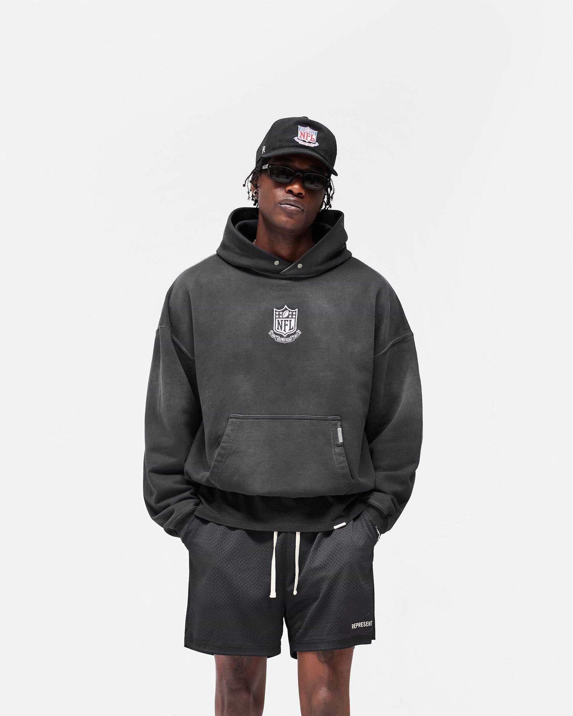 Represent x NFL Shield Hoodie Stained Black | Represent x NFL