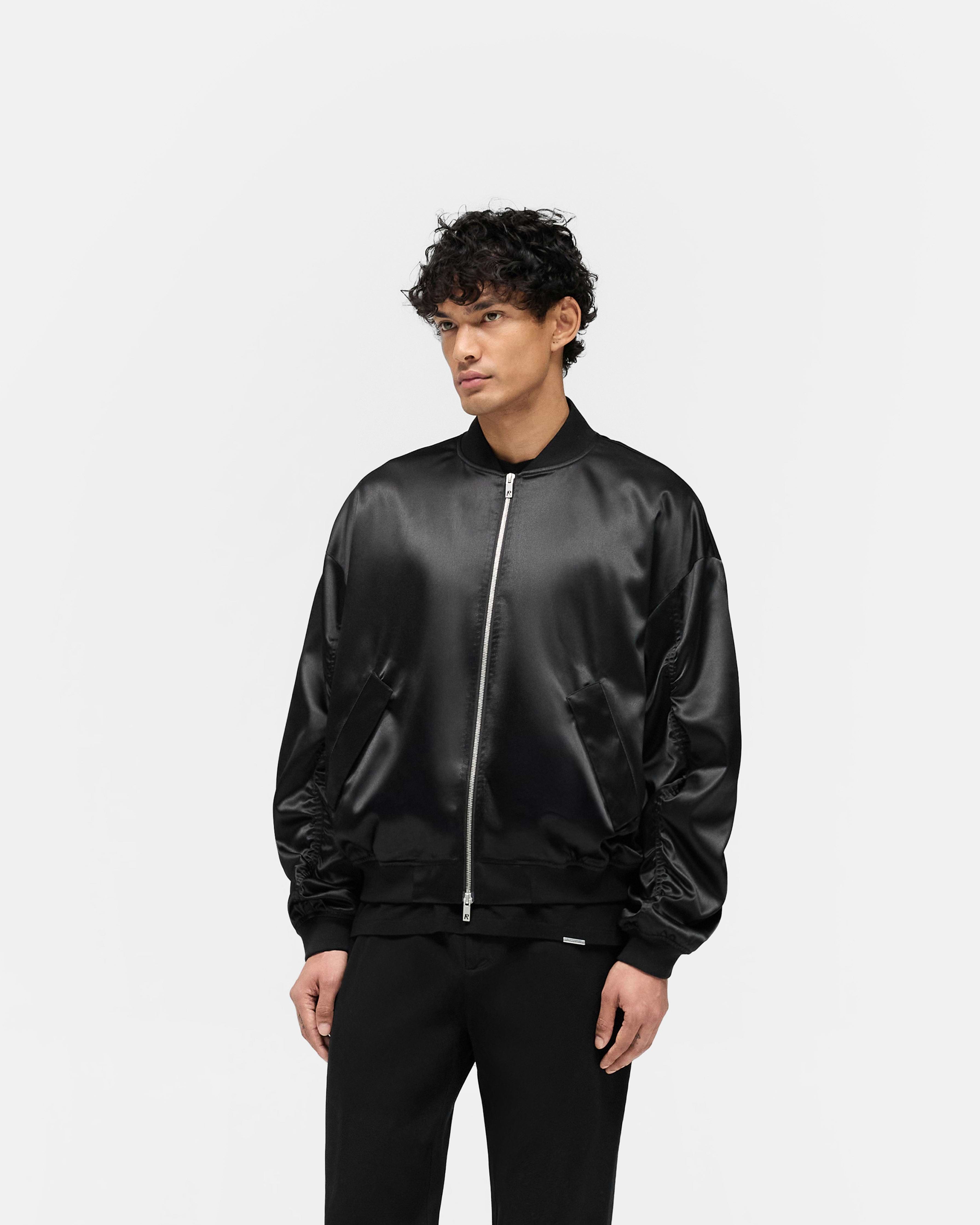 Black Satin Bomber | Mens Jackets - Oversized | REPRESENT