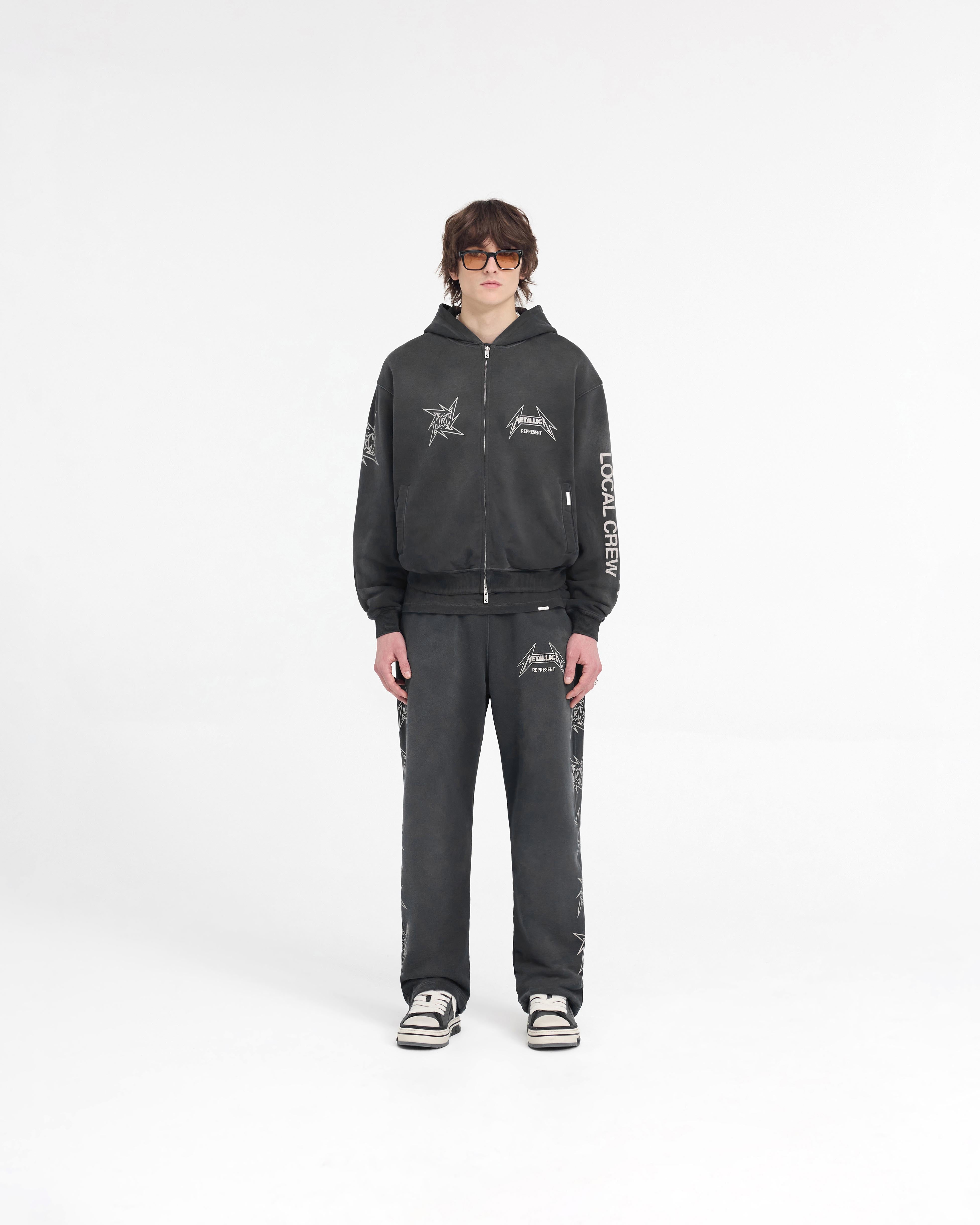 Metallica Local Crew Zip Hoodie | Stained Black | REPRESENT