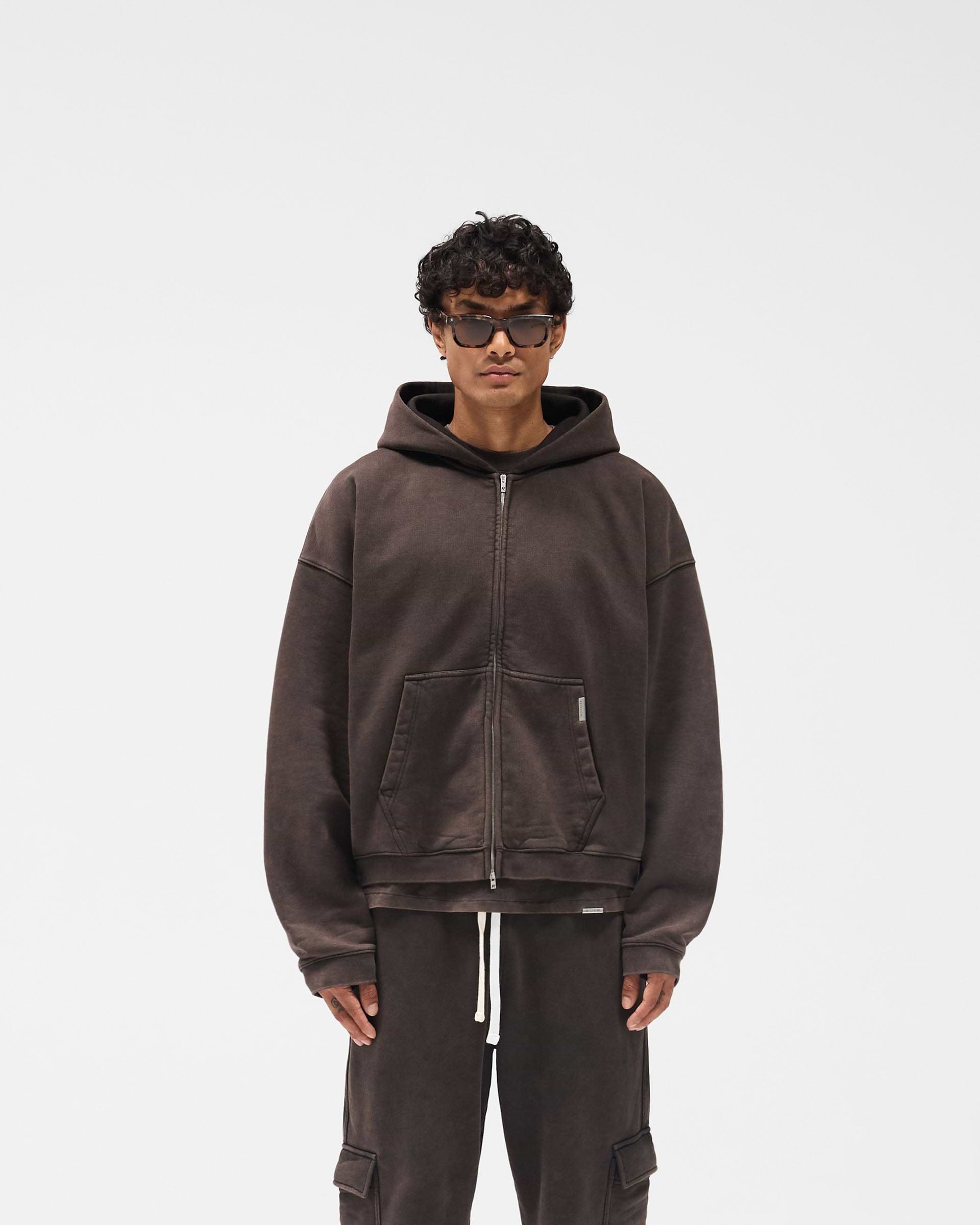Coffee Initial Boxy Zip Up Hoodie | Mens Hoodies | REPRESENT
