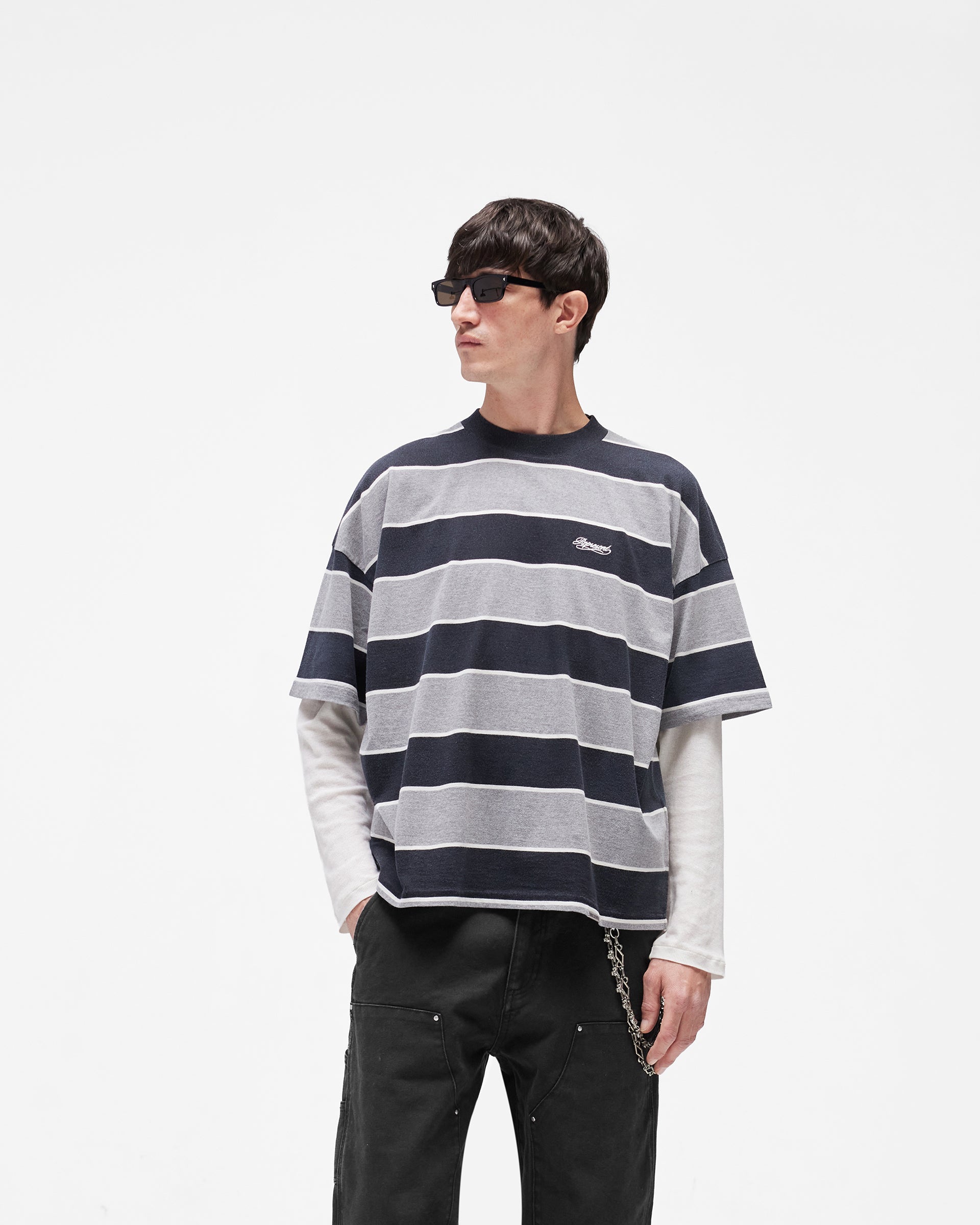 California Striped T-Shirt Jet Black Grey Marl | Summer Capsule